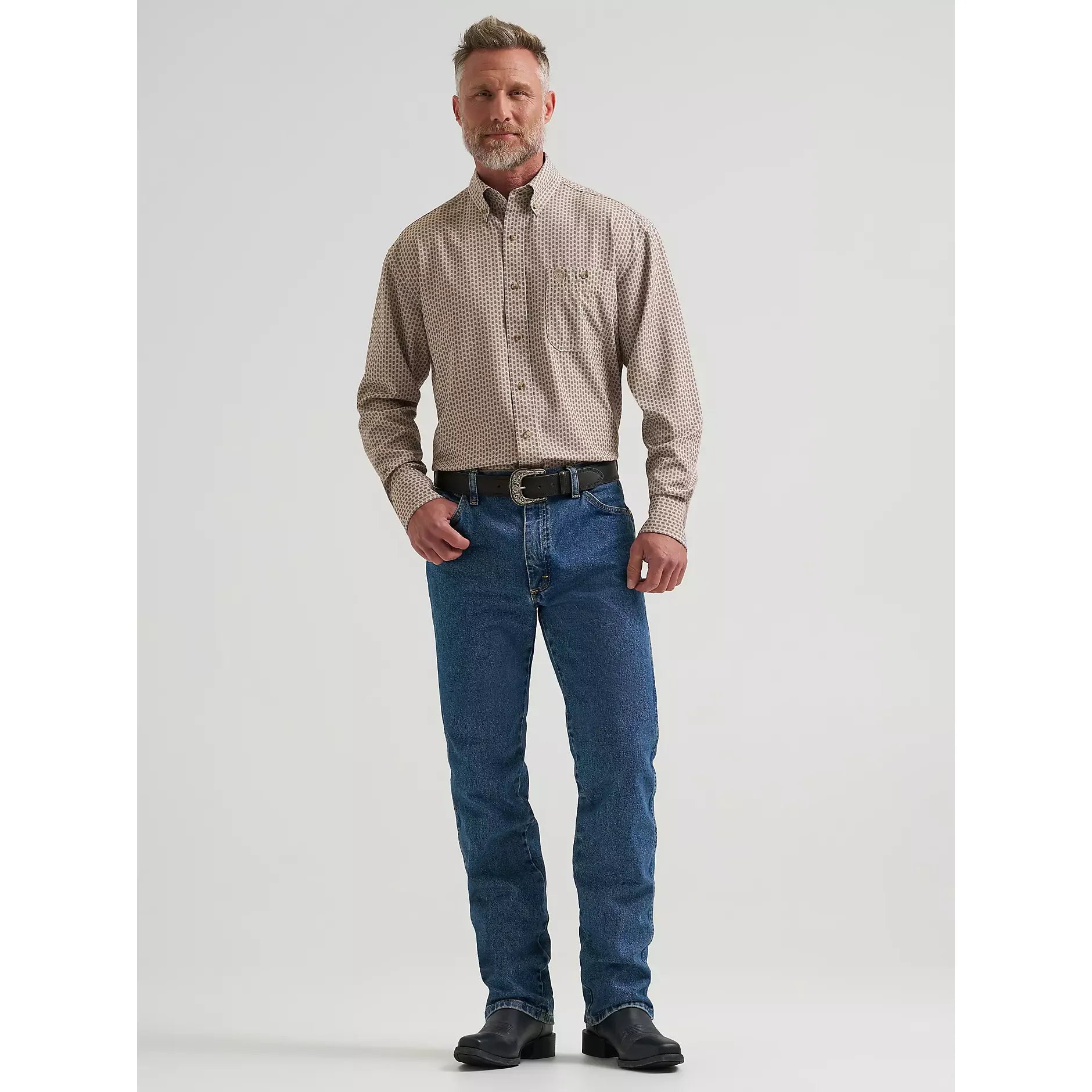 Men's Wrangler® George Strait™ Performance Button Down Shirt-Brown Arrows