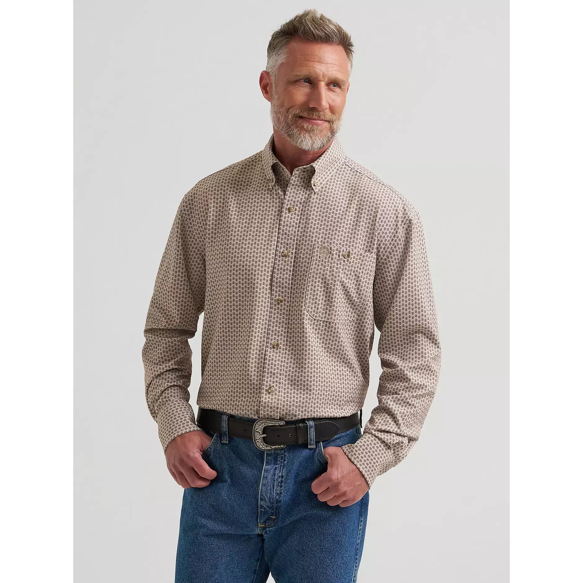 Men's Wrangler® George Strait™ Performance Button Down Shirt-Brown Arrows