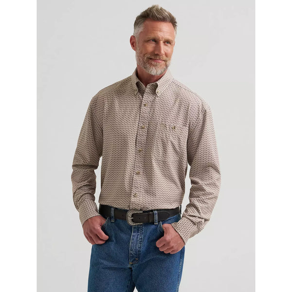 Men's Wrangler® George Strait™ Performance Button Down Shirt-Brown Arrows