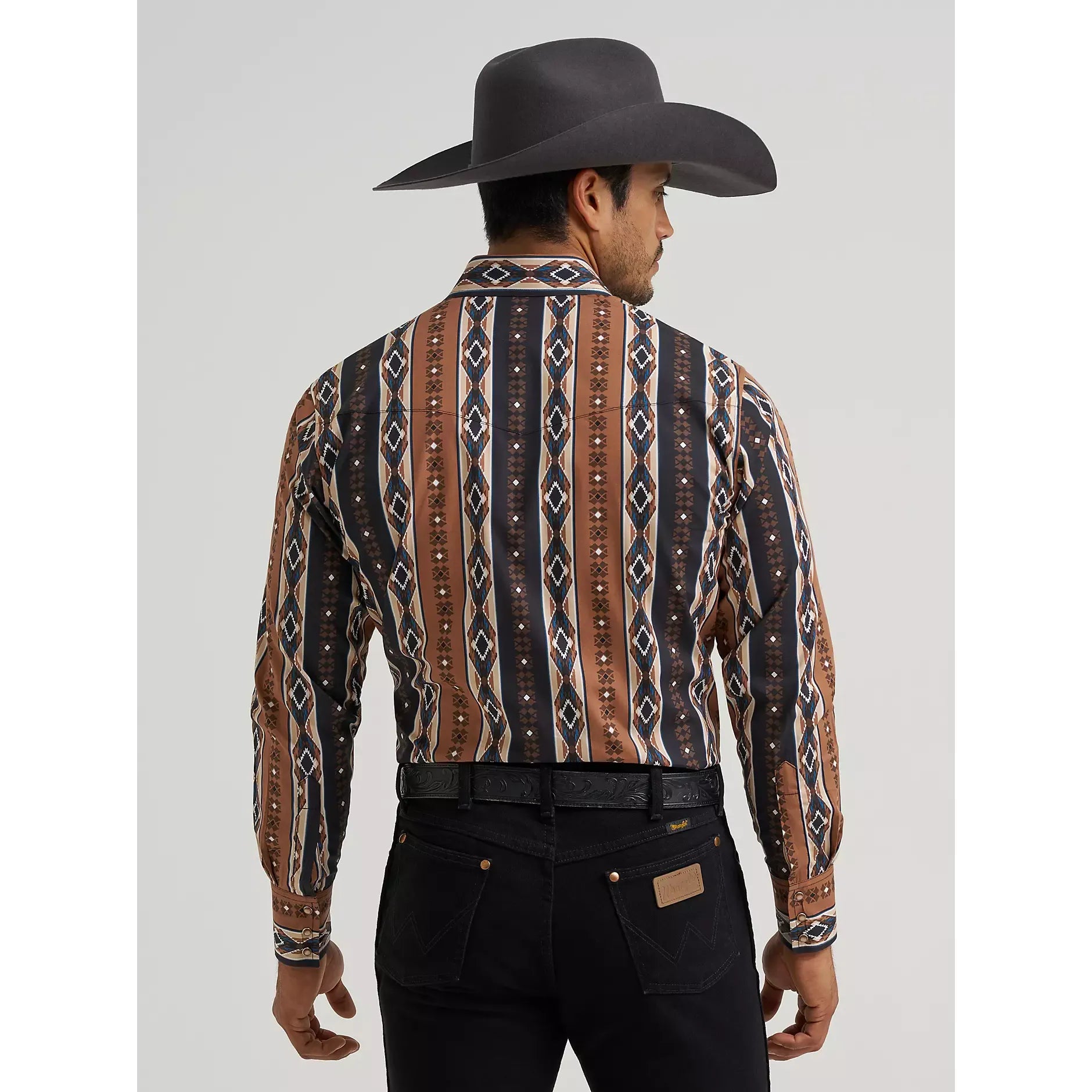 Men's Wrangler Checotah® Long Sleeve Western Snap Printed Shirt-Mocha