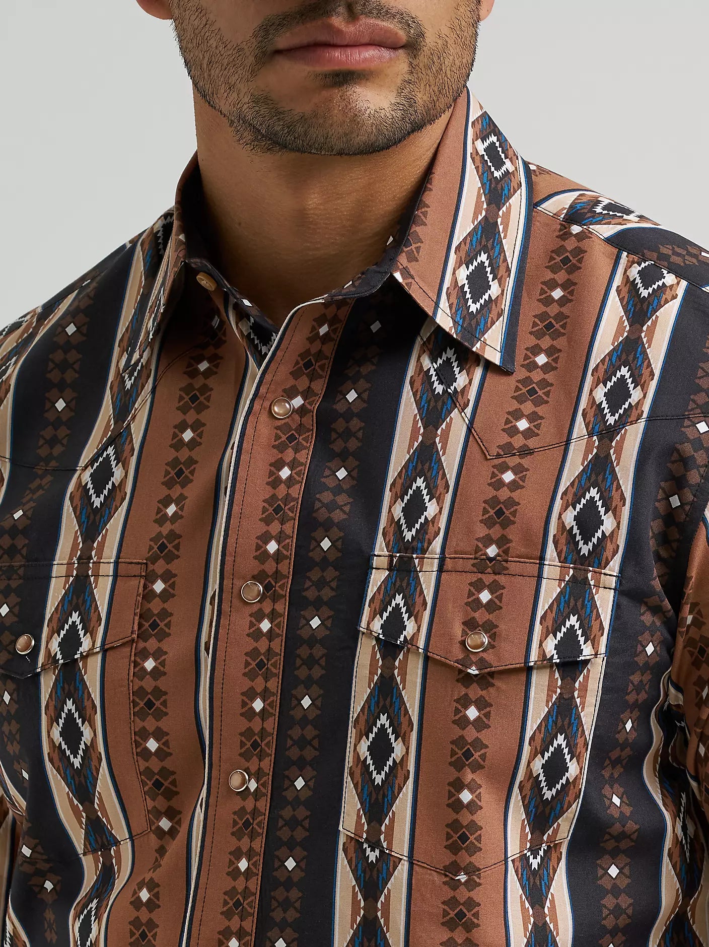 Men's Wrangler Checotah® Long Sleeve Western Snap Printed Shirt-Mocha