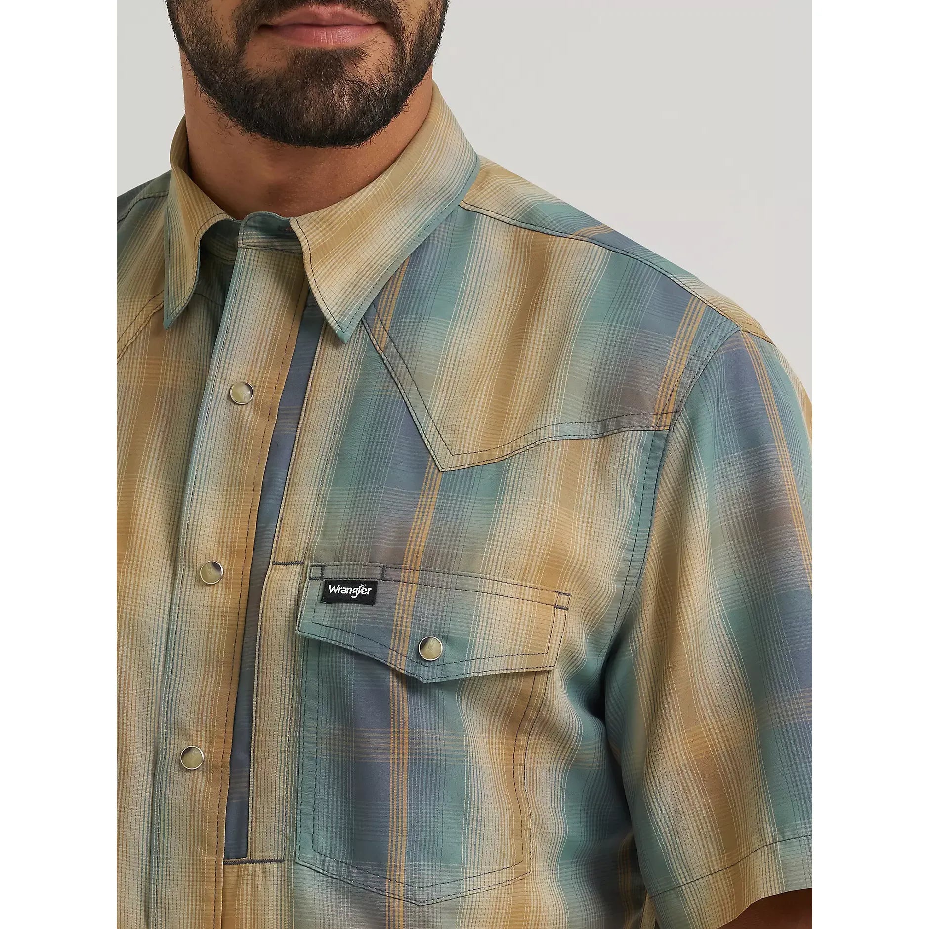 Men's Wrangler All Terrain Gear Men's Performance Plaid Shirt-Turbulence - CWesternwear