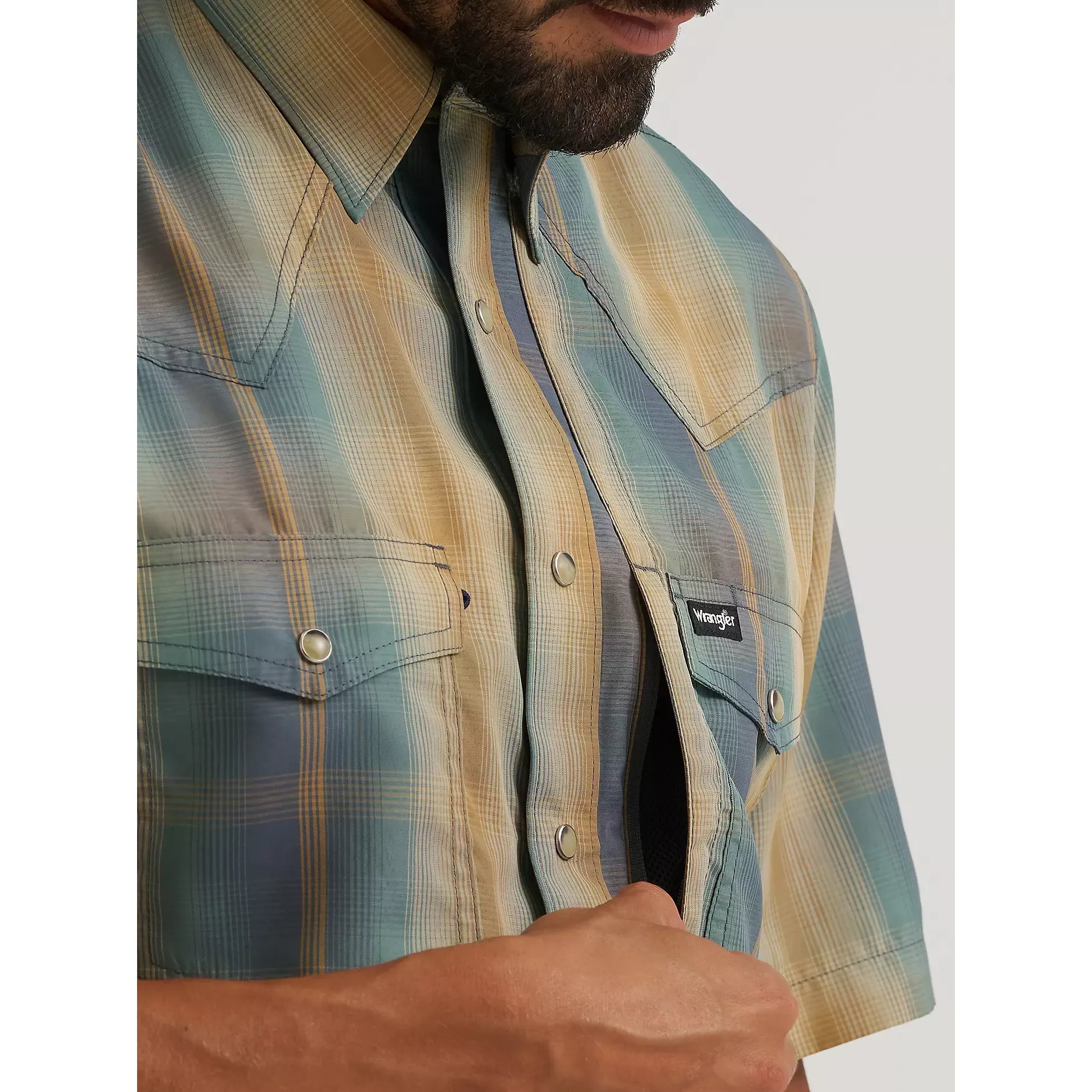 Men's Wrangler All Terrain Gear Men's Performance Plaid Shirt-Turbulence - CWesternwear