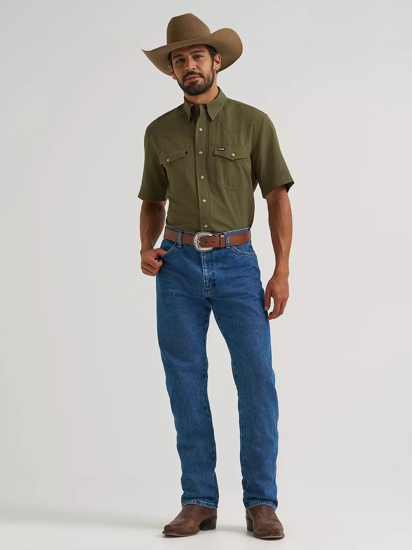 Men's Wrangler All Terrain Gear Men's Performance Solid Shirt-Olive Night