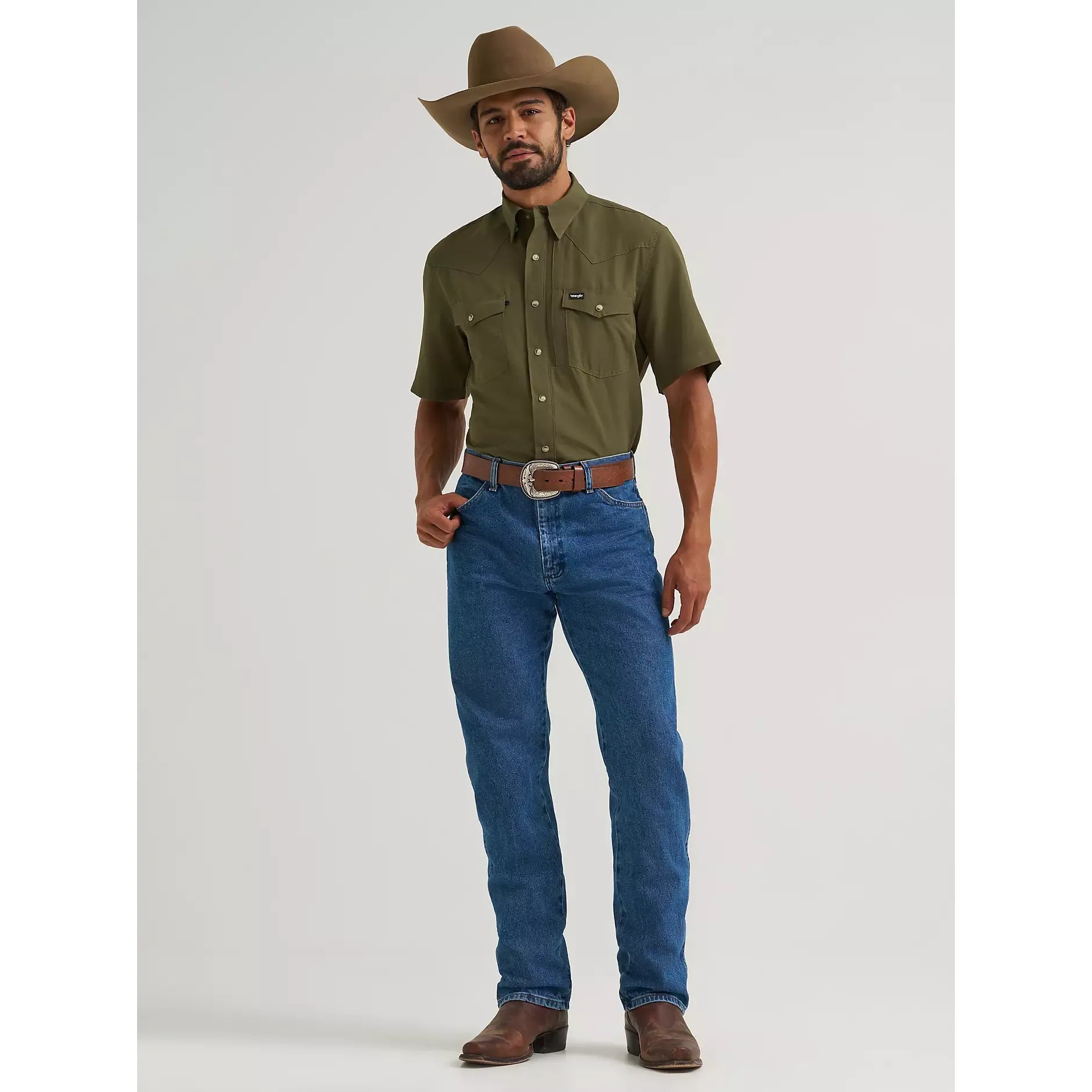Men's Wrangler All Terrain Gear Men's Performance Solid Shirt-Olive Night