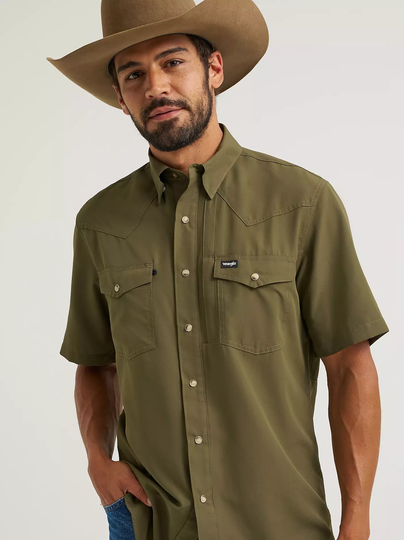 Men's Wrangler All Terrain Gear Men's Performance Solid Shirt-Olive Night