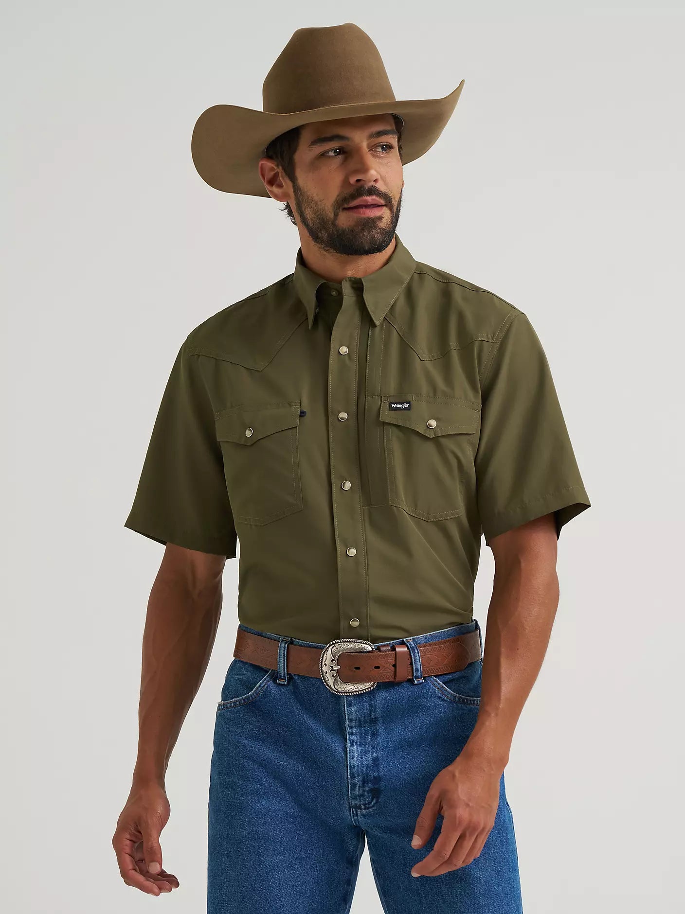 Men's Wrangler All Terrain Gear Men's Performance Solid Shirt-Olive Night