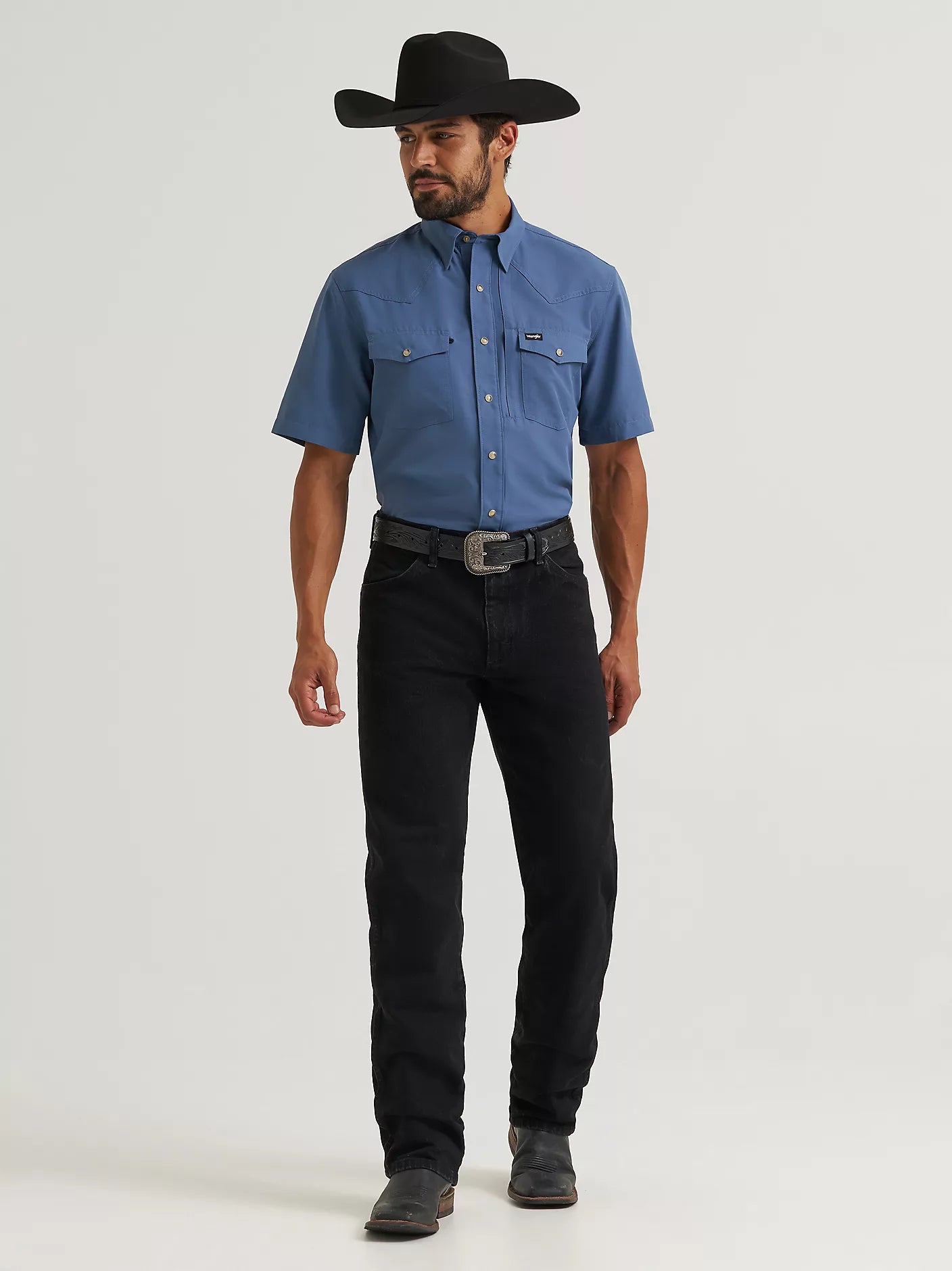 Men's Wrangler All Terrain Gear Men's Performance Solid Shirt-Vintage Indigo
