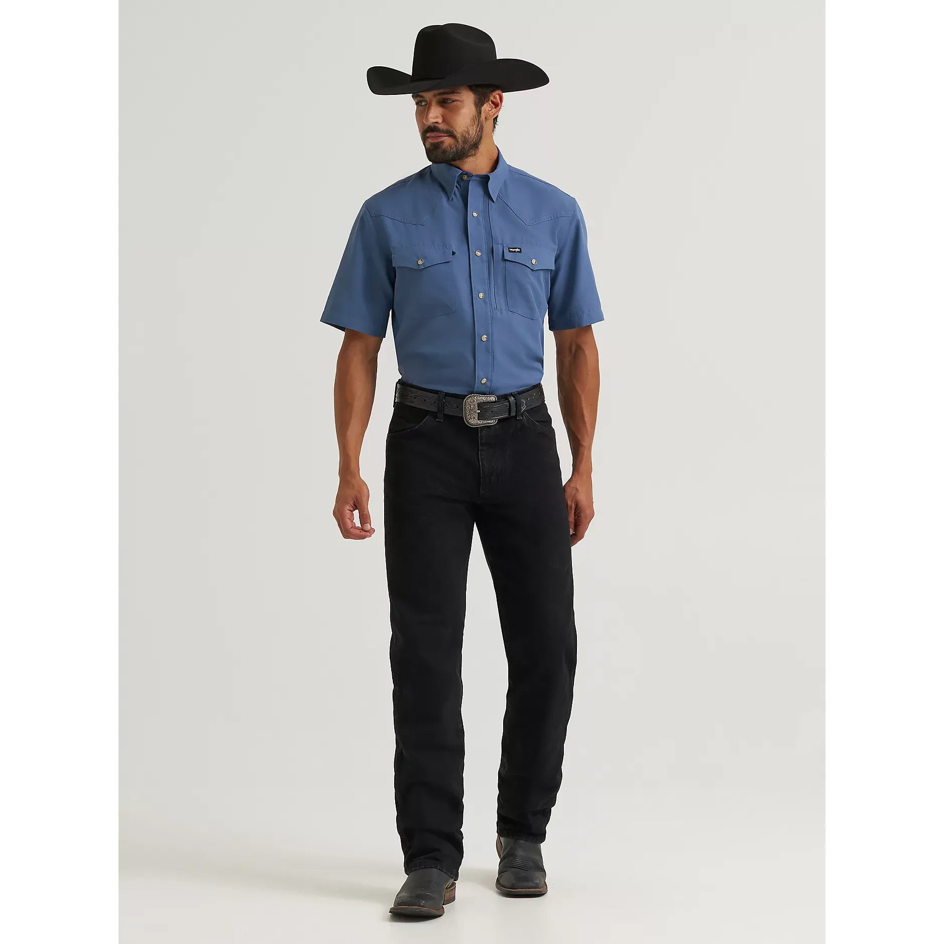 Men's Wrangler All Terrain Gear Performance Solid Shirt-Vintage Indigo - CWesternwear