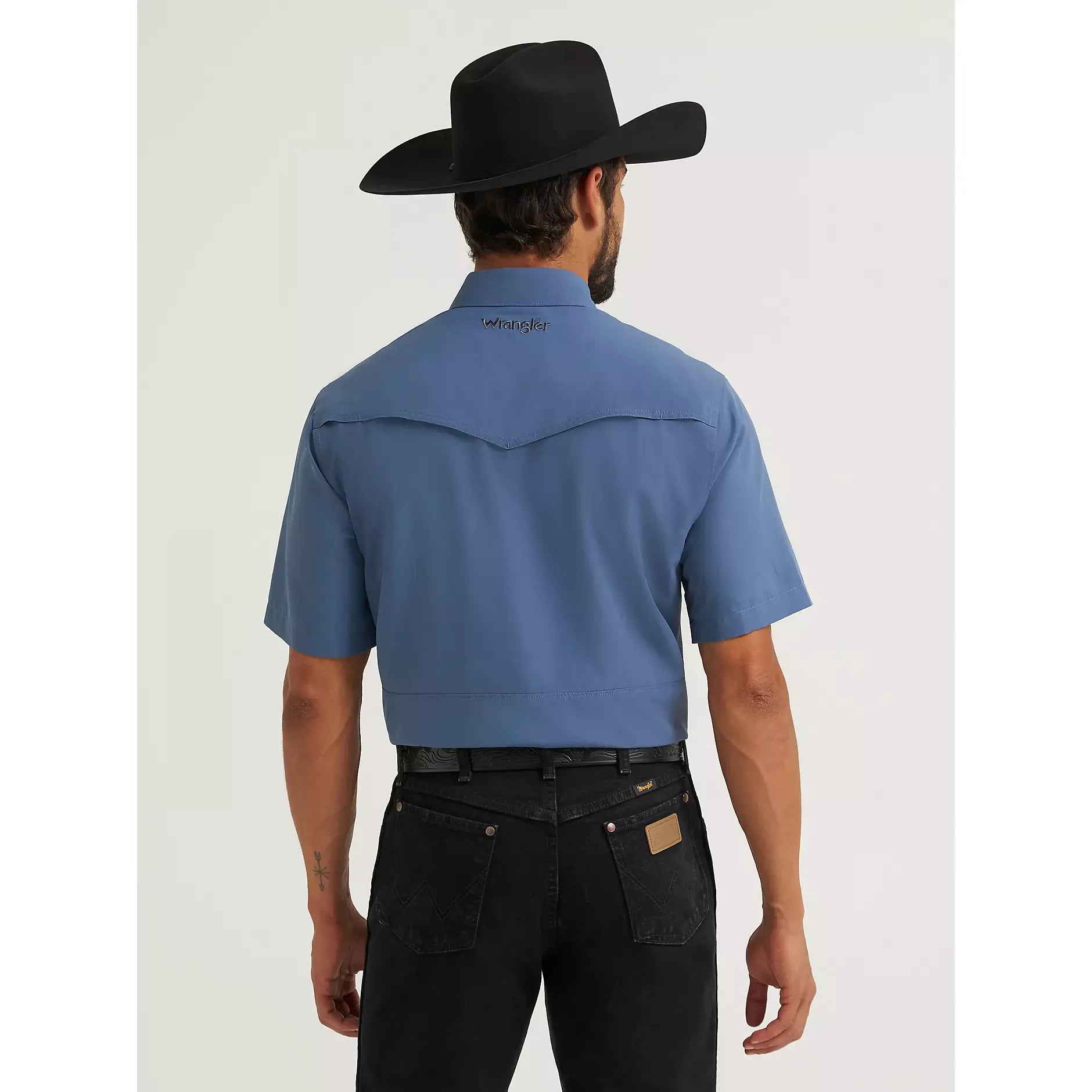 Men's Wrangler All Terrain Gear Performance Solid Shirt-Vintage Indigo - CWesternwear