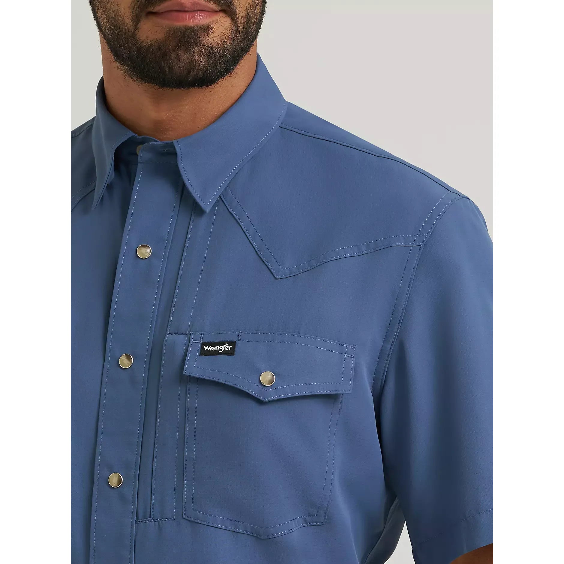Men's Wrangler All Terrain Gear Performance Solid Shirt-Vintage Indigo - CWesternwear