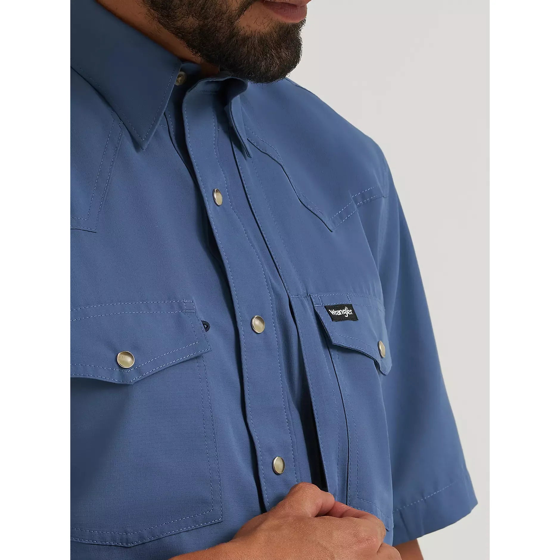 Men's Wrangler All Terrain Gear Performance Solid Shirt-Vintage Indigo - CWesternwear