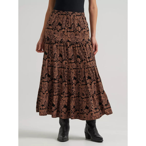Women's Wrangler Printed Tiered Maxi Skirt-Black