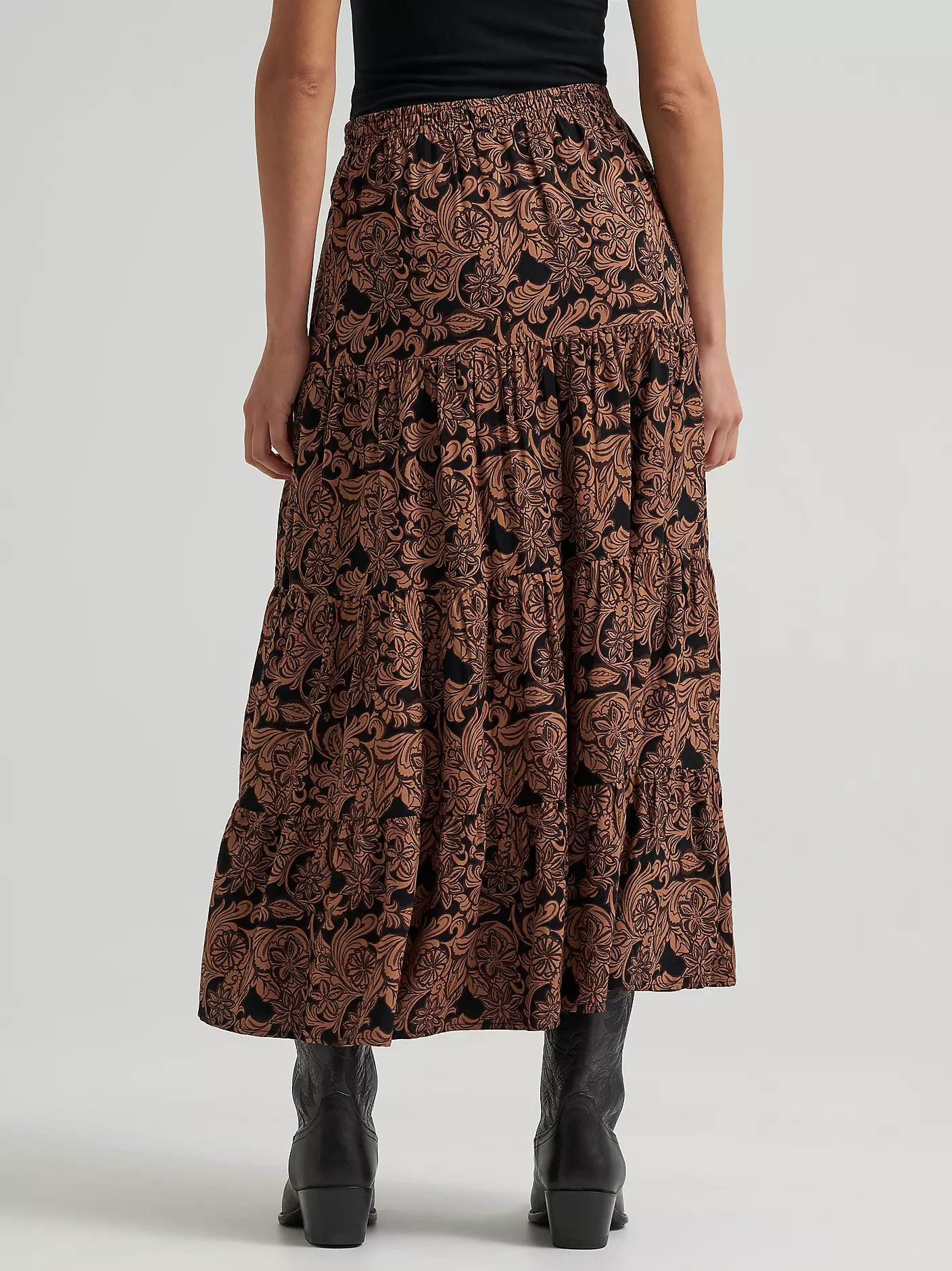 Women's Wrangler Printed Tiered Maxi Skirt-Black