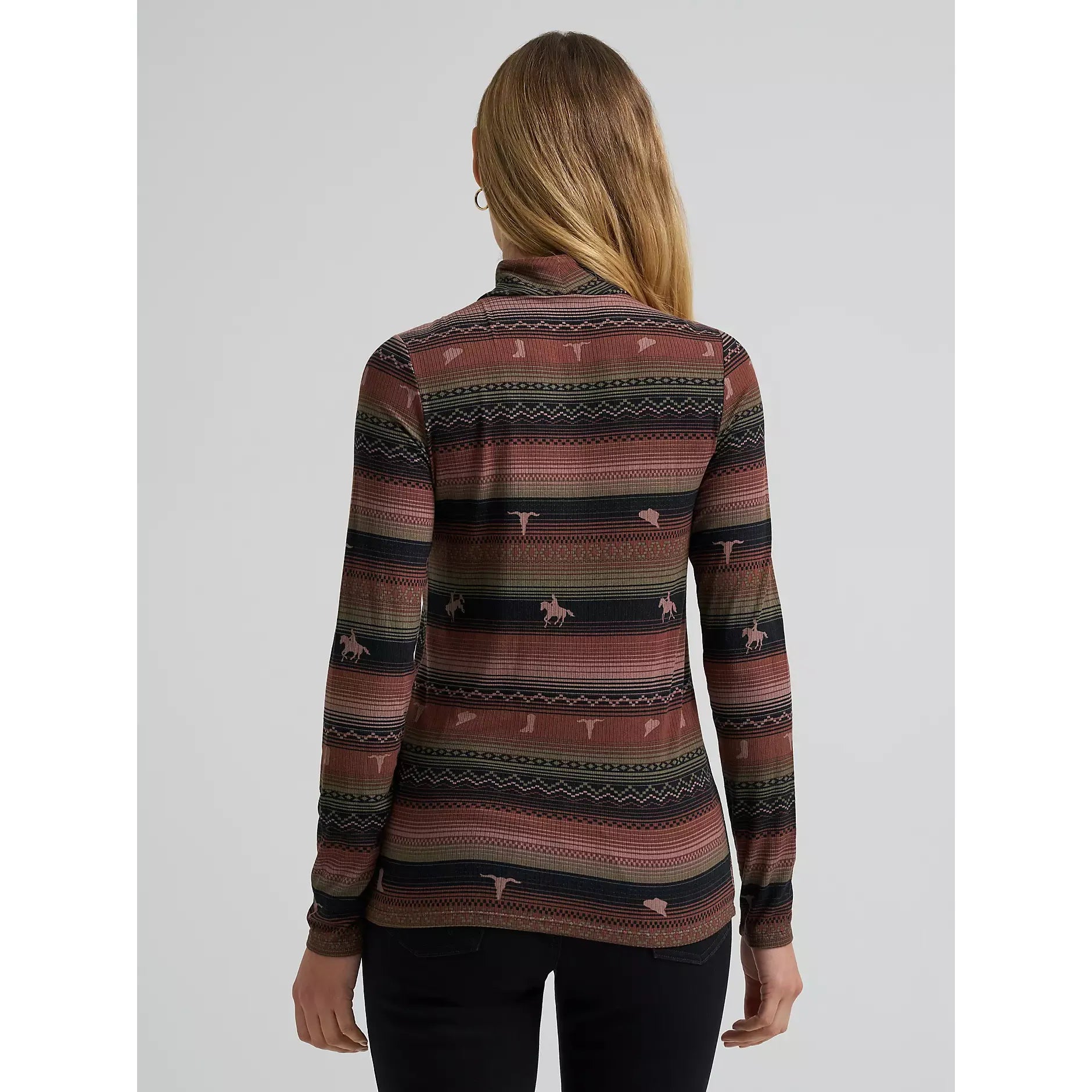 Women's Wrangler Rambling Ridge Mock Neck Top-Brown - CWesternwear