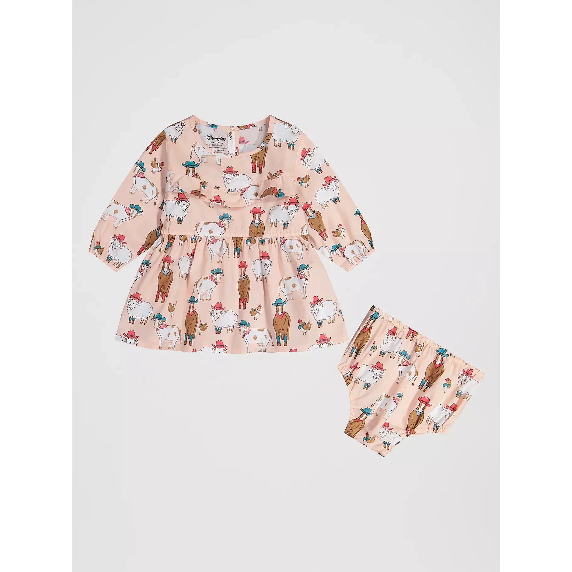 Wrangler Little Girl's Long Sleeve Western Print Dress-Pink
