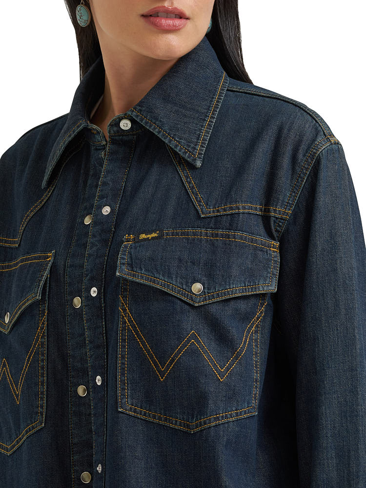 Women's Wrangler Lainey Wilson x Wrangler Long Sleeve Utility Shirt-Denim