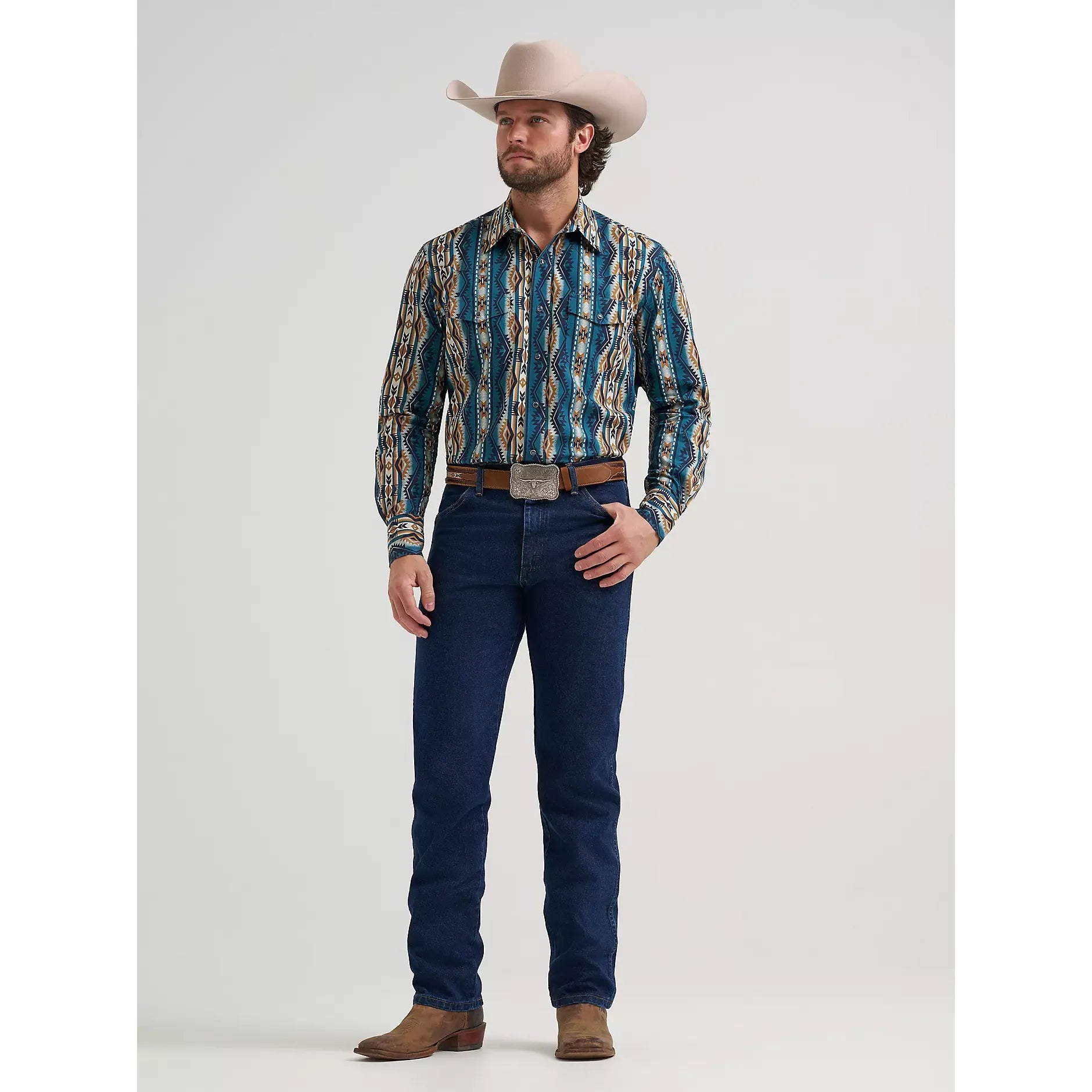 Men's Wrangler Checotah® Long Sleeve Western Snap Printed Shirt-High Desert - CWesternwear