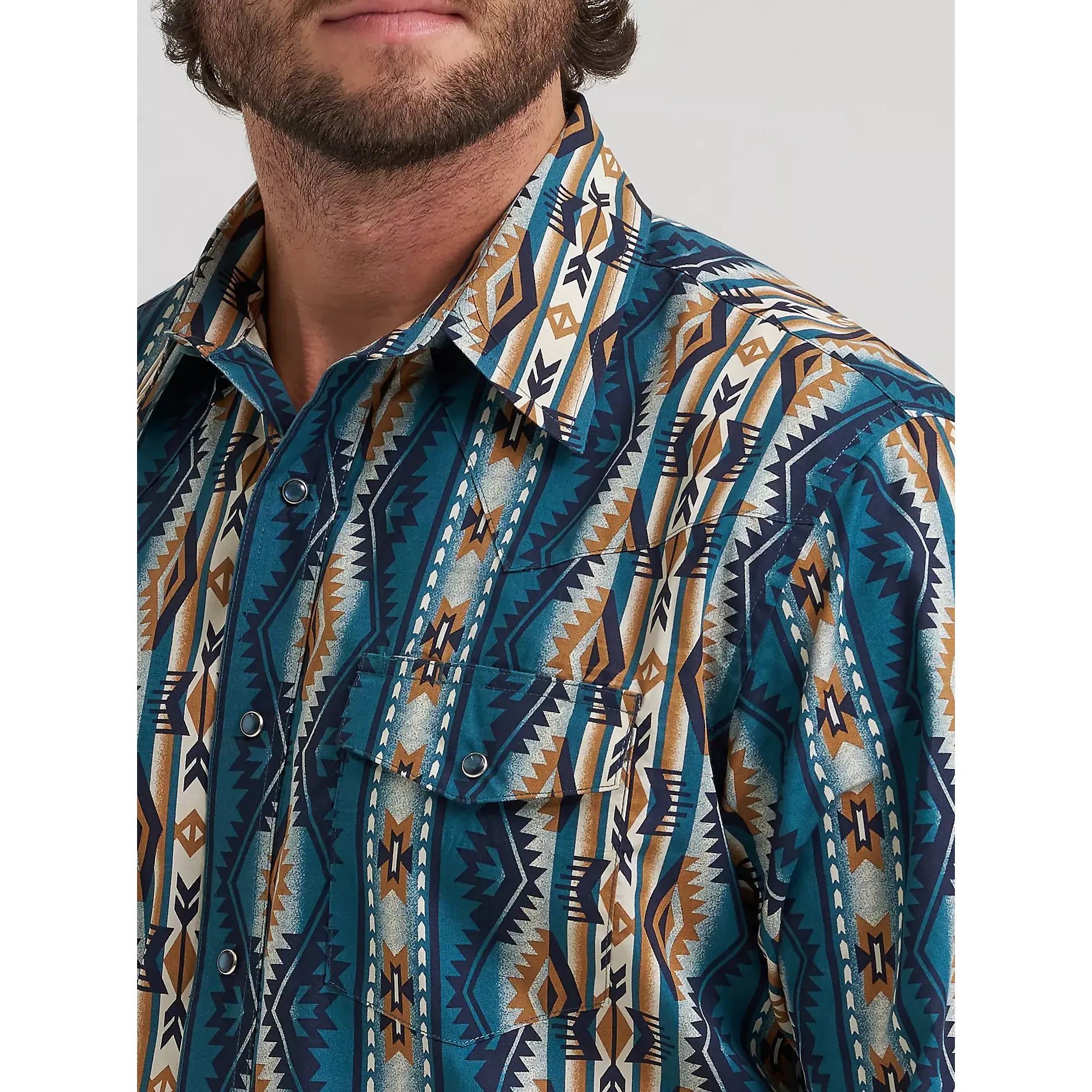 Men's Wrangler Checotah® Long Sleeve Western Snap Printed Shirt-High Desert - CWesternwear