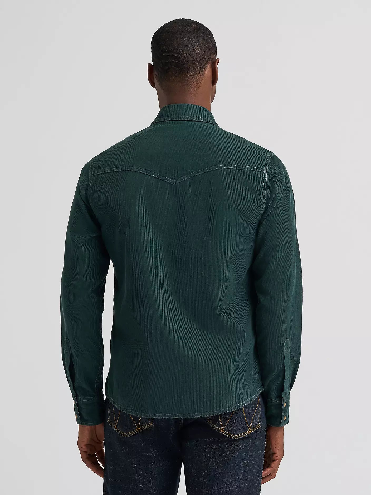 Men's Wrangler Retro® Premium Long Sleeve Western Snap Corduroy Shirt-Dark Green