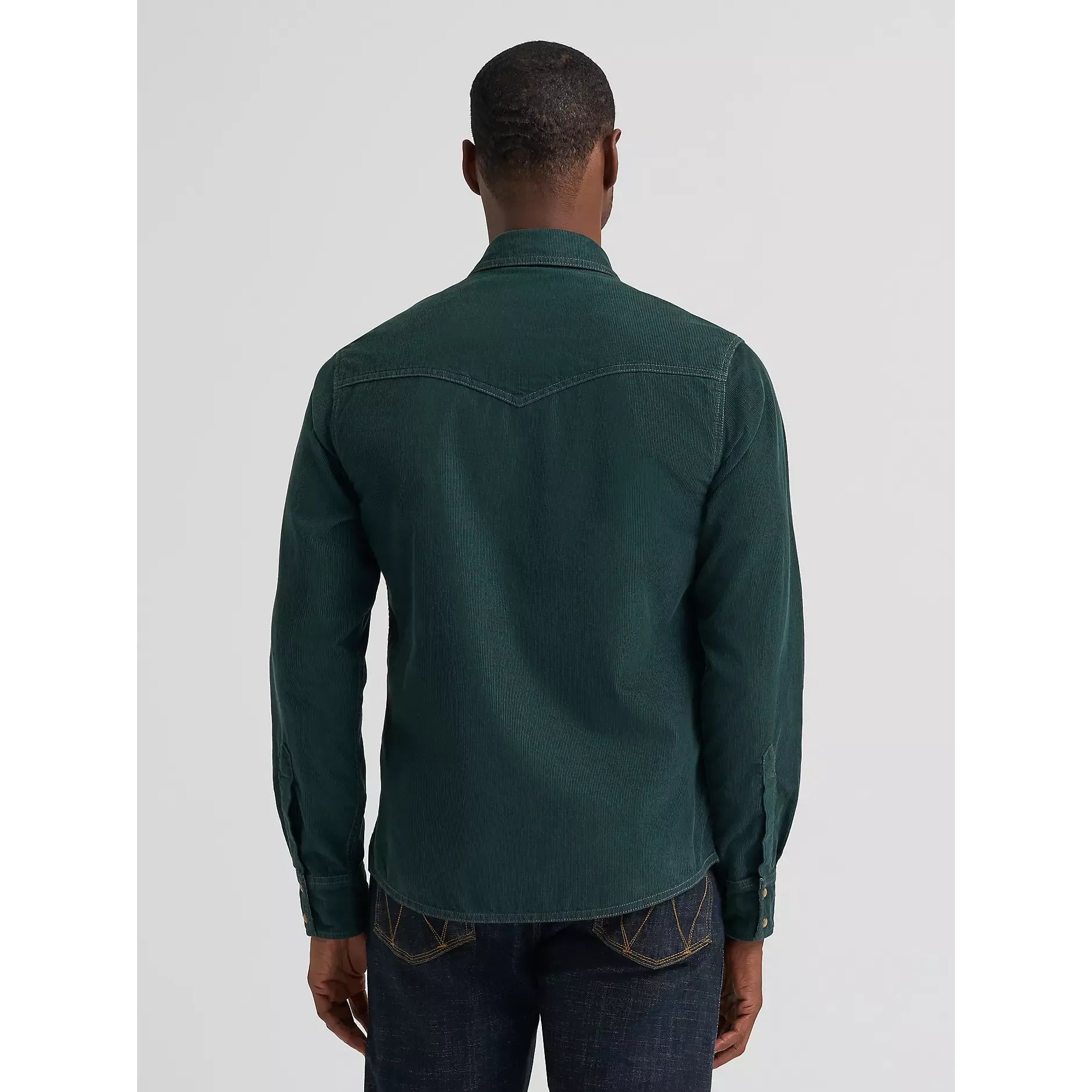 Men's Wrangler Retro® Premium Long Sleeve Western Snap Corduroy Shirt-Dark Green
