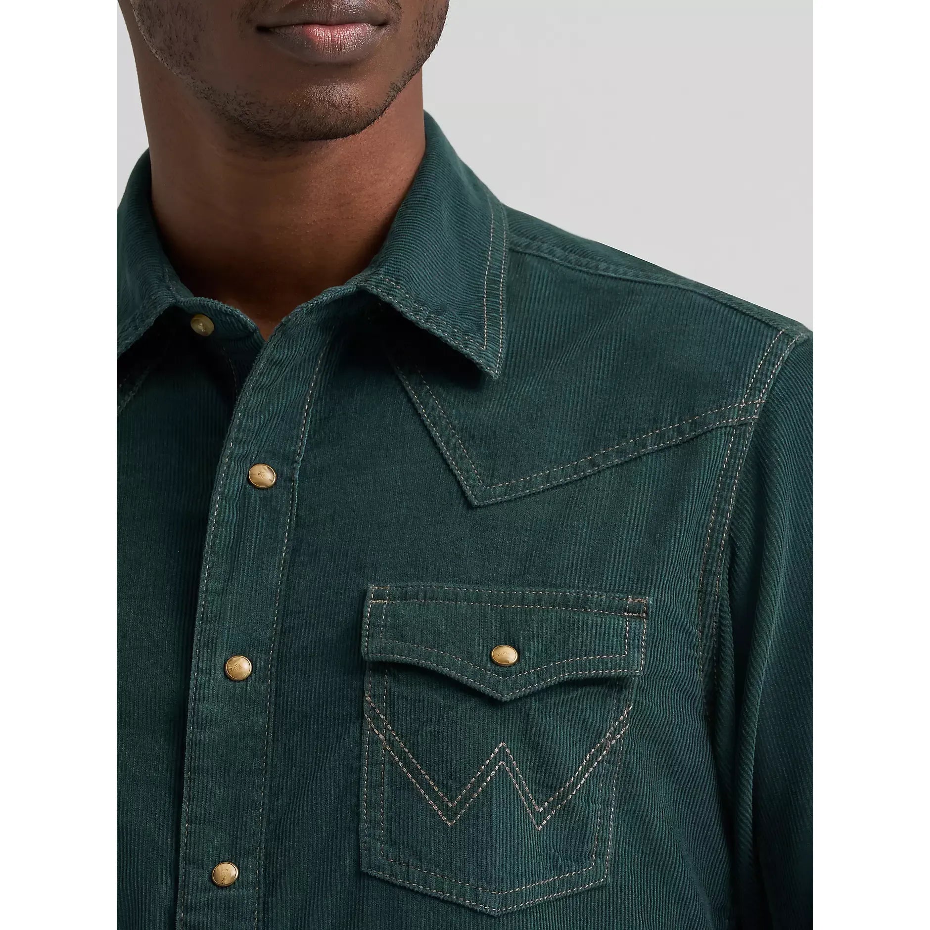 Men's Wrangler Retro® Premium Long Sleeve Western Snap Corduroy Shirt-Dark Green