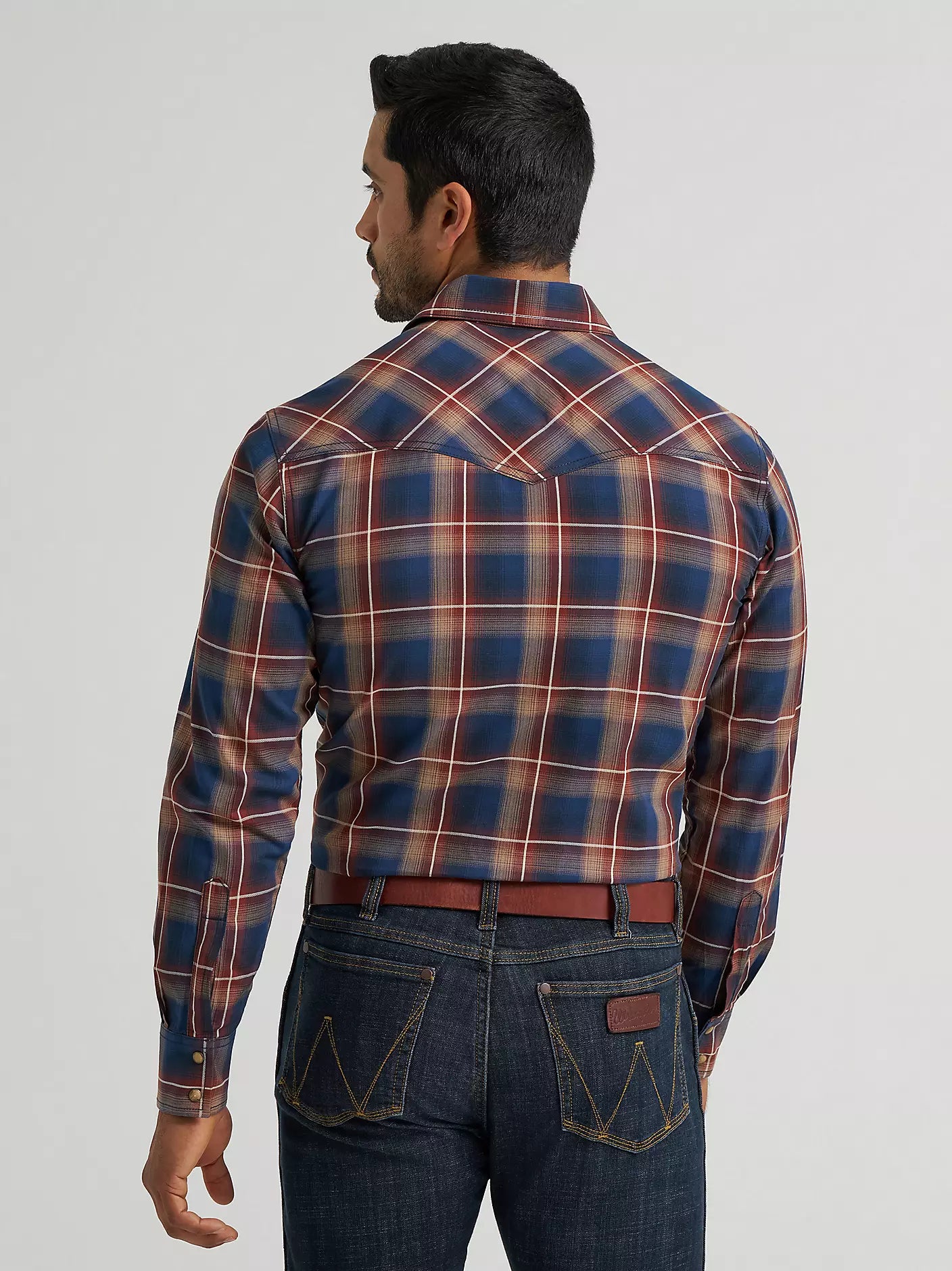 Men's Wrangler Retro Premium Long Sleeve Western Snap Plaid Shirt-Blue Sunset