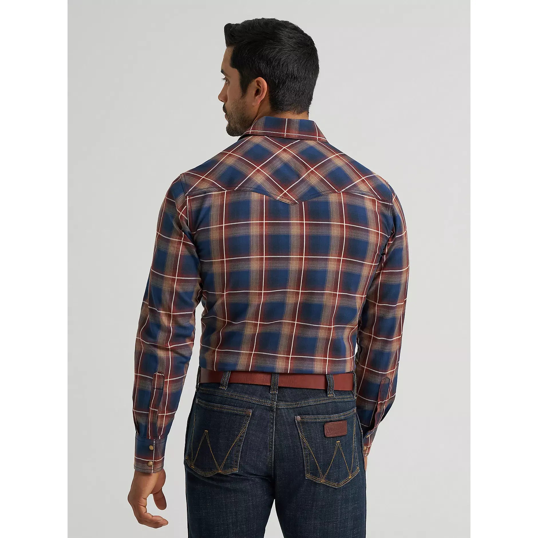 Men's Wrangler Retro Premium Long Sleeve Western Snap Plaid Shirt-Blue Sunset