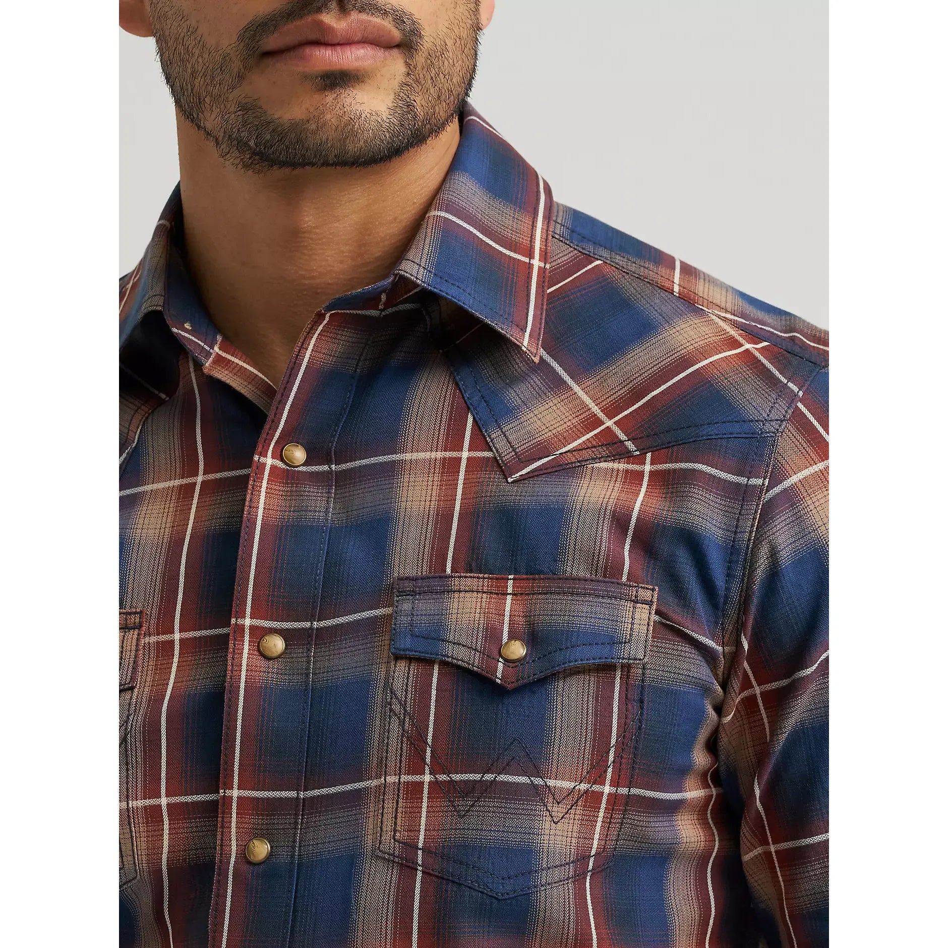 Men's Wrangler Retro Premium Long Sleeve Western Snap Plaid Shirt-Blue Sunset