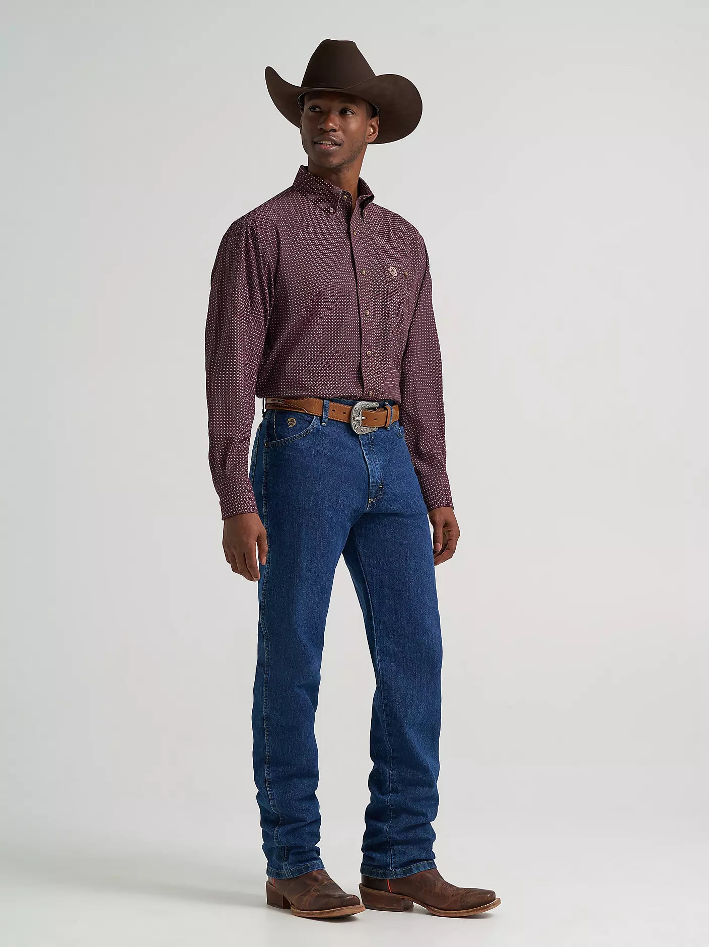 Men's Wrangler® George Strait™ Performance Button Down Shirt-Wine Cross - CWesternwear