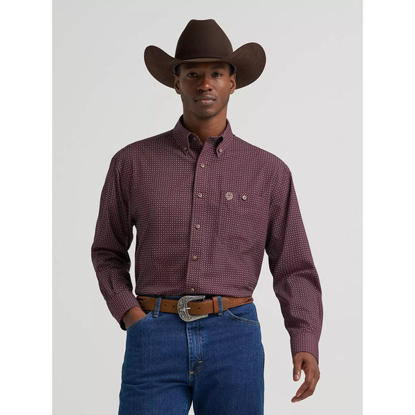 Men's Wrangler® George Strait™ Performance Button Down Shirt-Wine Cross