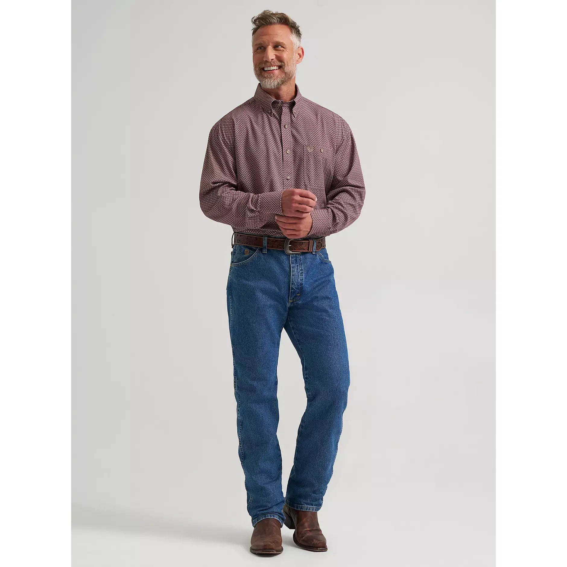 Men's Wrangler® George Strait™ Performance Button Down Shirt-Burgundy Geo - CWesternwear