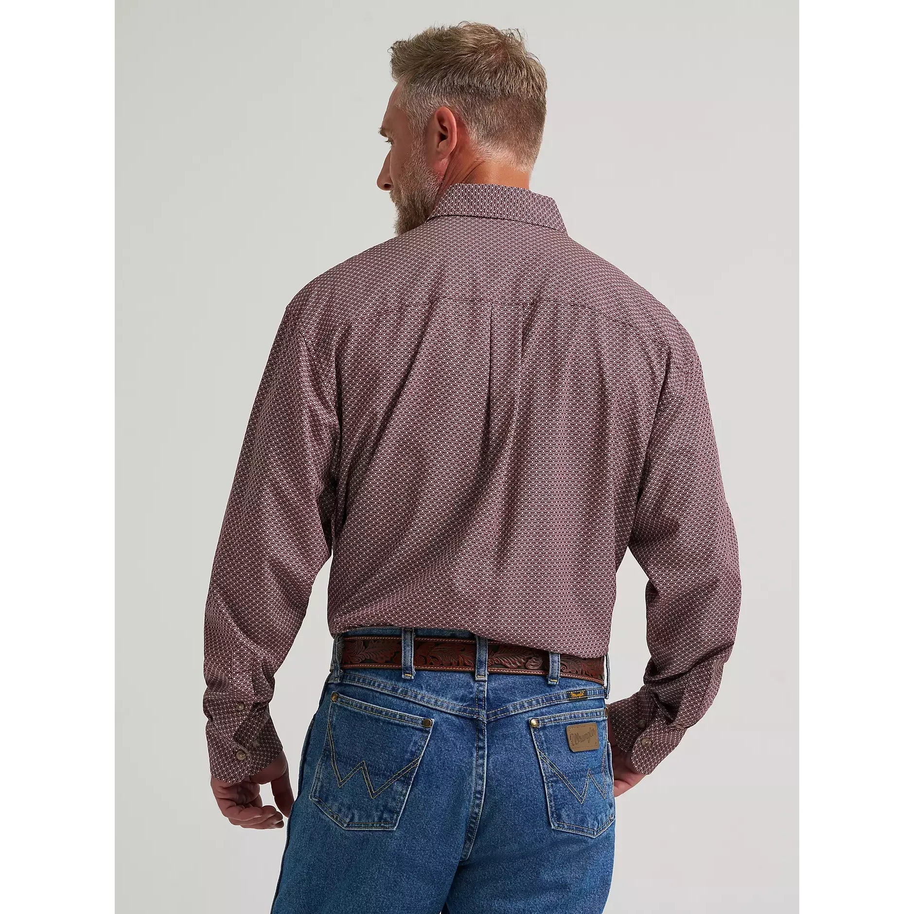 Men's Wrangler® George Strait™ Performance Button Down Shirt-Burgundy Geo - CWesternwear