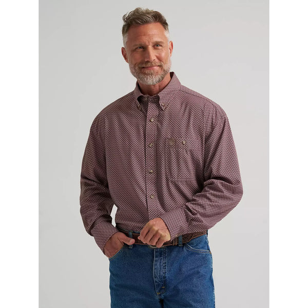 Men's Wrangler® George Strait™ Performance Button Down Shirt-Burgundy Geo
