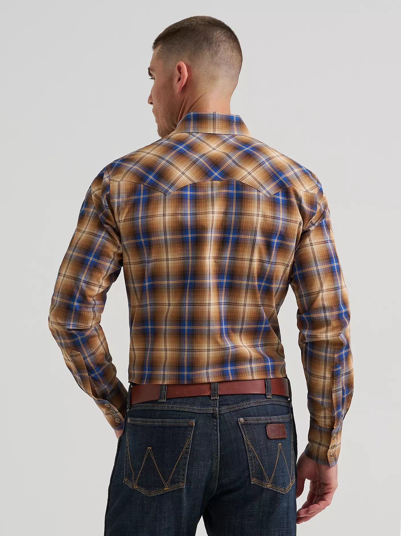 Men's Wrangler Retro® Long Sleeve Sawtooth Snap Pocket Western Shirt-Caramel