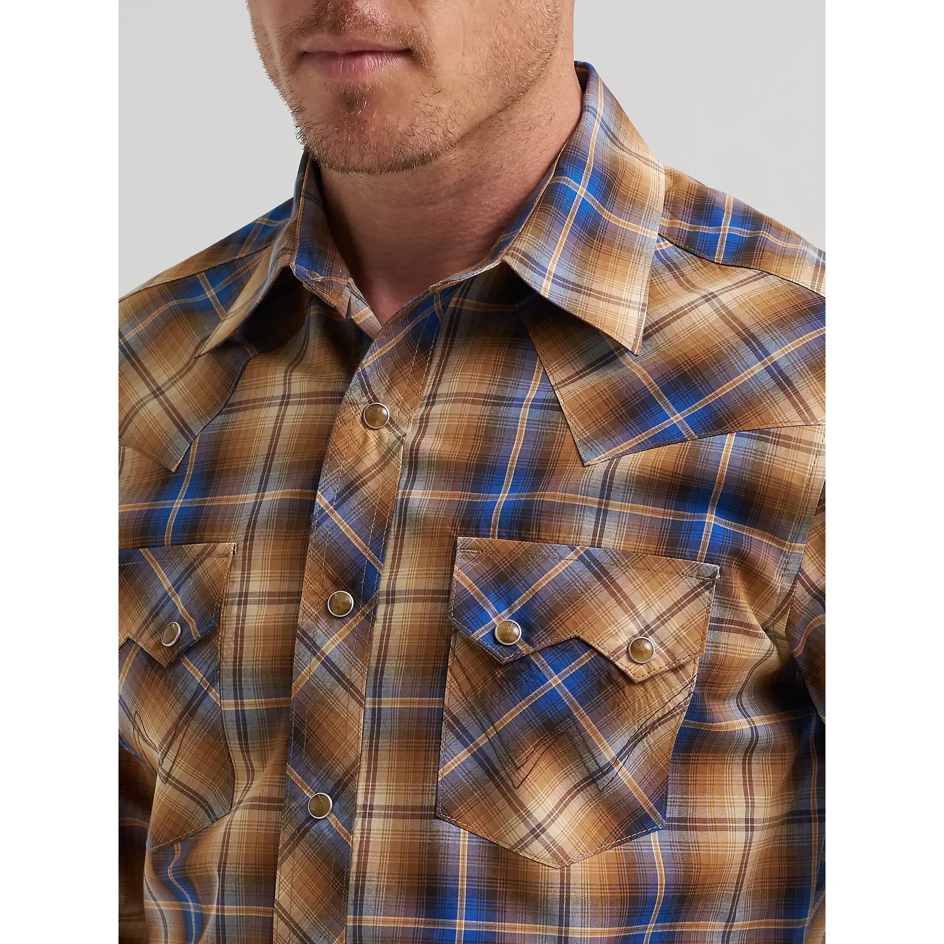 Men's Wrangler Retro® Long Sleeve Sawtooth Snap Pocket Western Shirt-Caramel