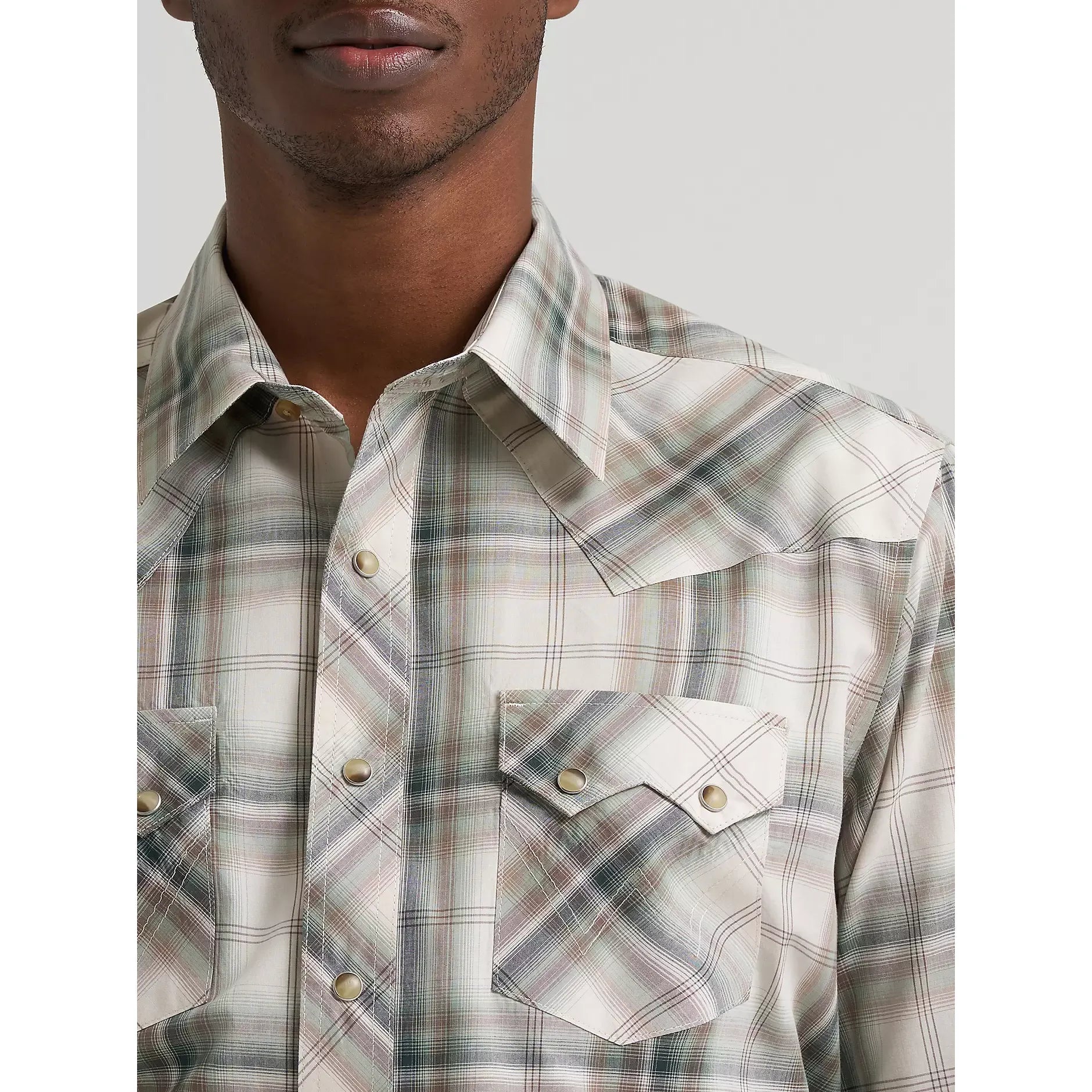 Men's Wrangler Retro® Long Sleeve Sawtooth Snap Pocket Western Shirt-Olive Toast