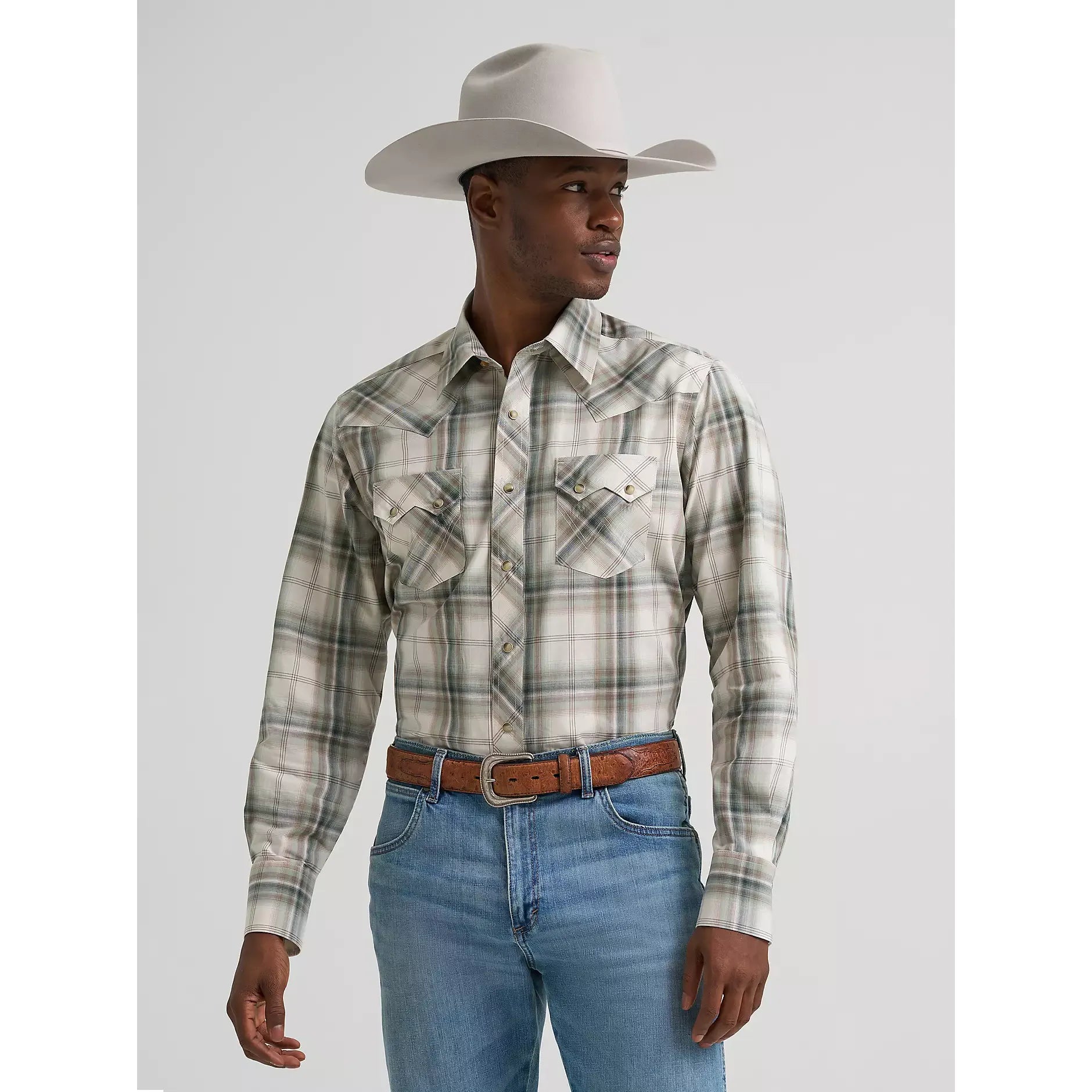Men's Wrangler Retro® Long Sleeve Sawtooth Snap Pocket Western Shirt-Olive Toast