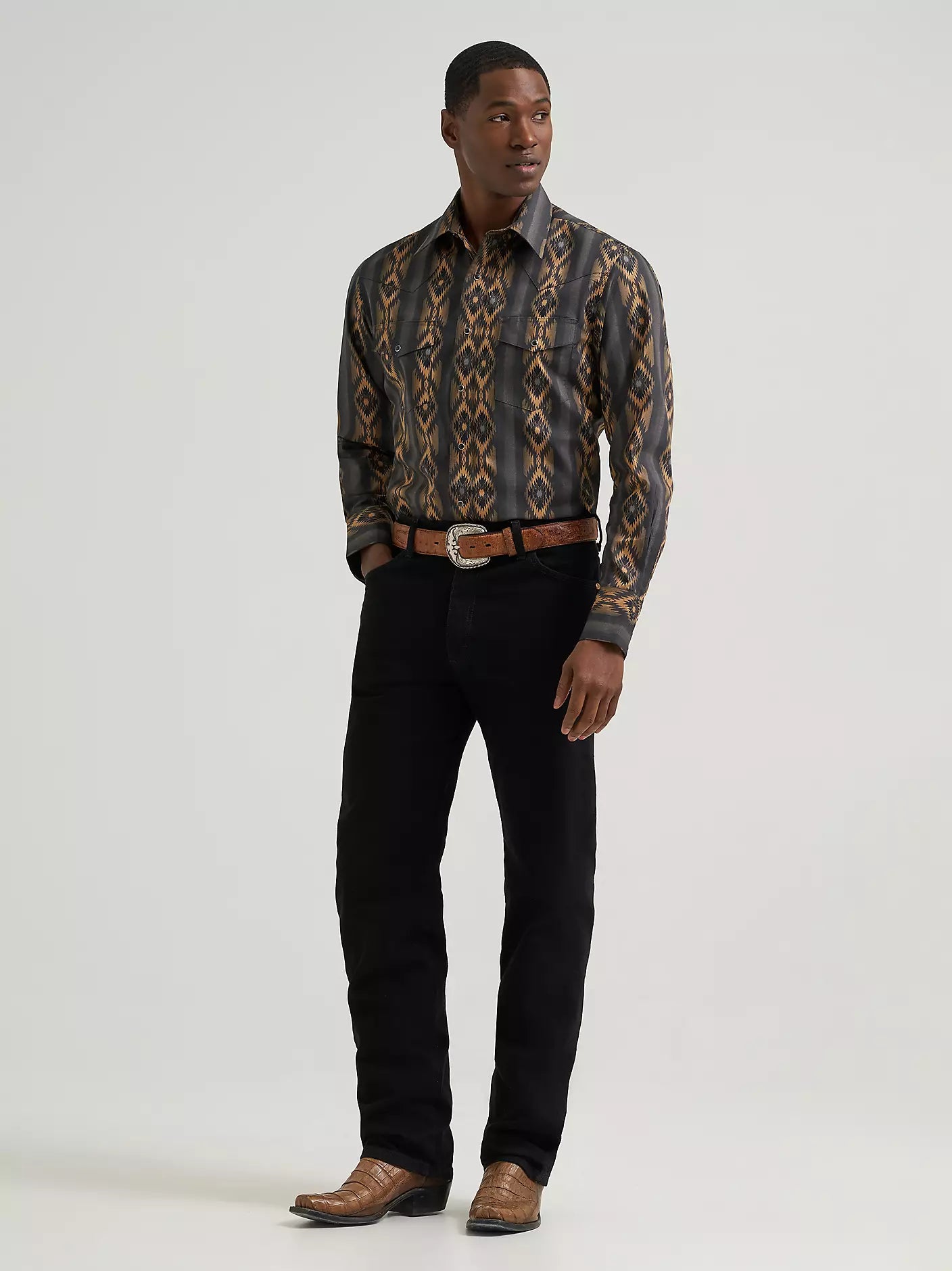 Men's Wrangler Checotah® Long Sleeve Western Snap Printed Shirt-Canyon Ridge
