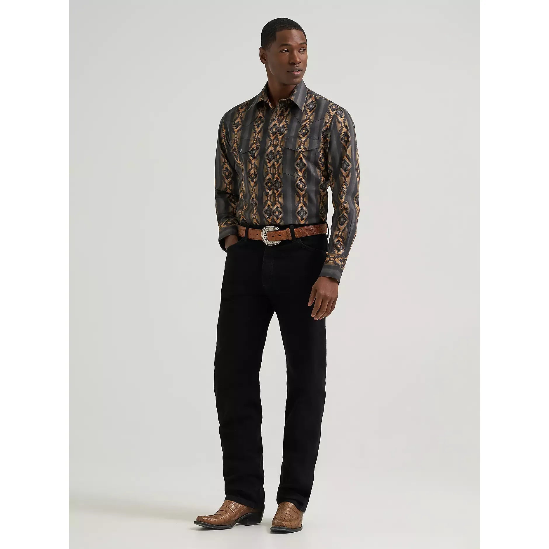 Men's Wrangler Checotah® Long Sleeve Western Snap Printed Shirt-Canyon Ridge