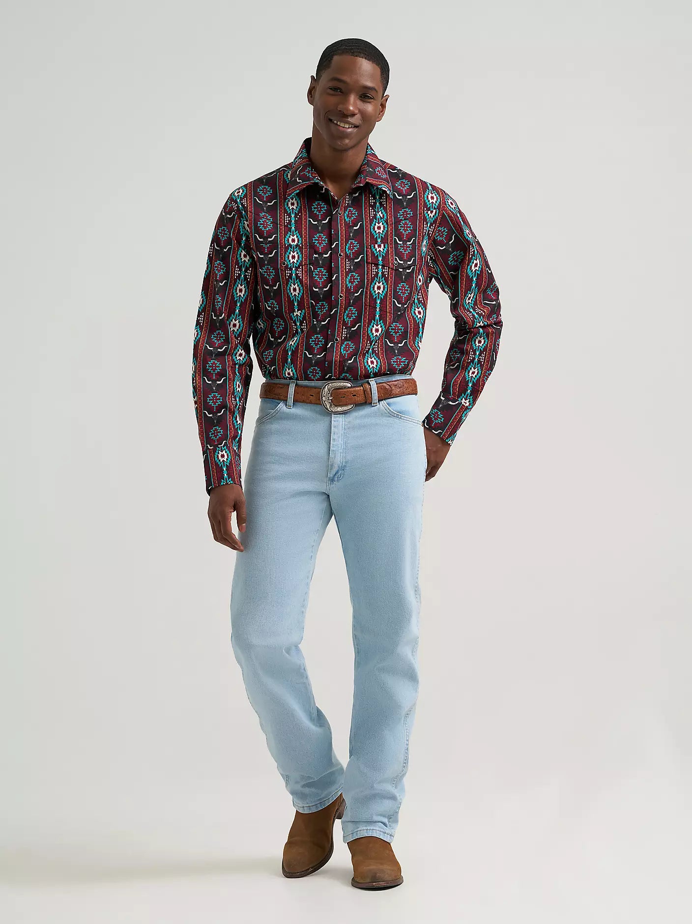 Men's Wrangler Checotah® Long Sleeve Western Snap Printed Shirt-Crimson Range