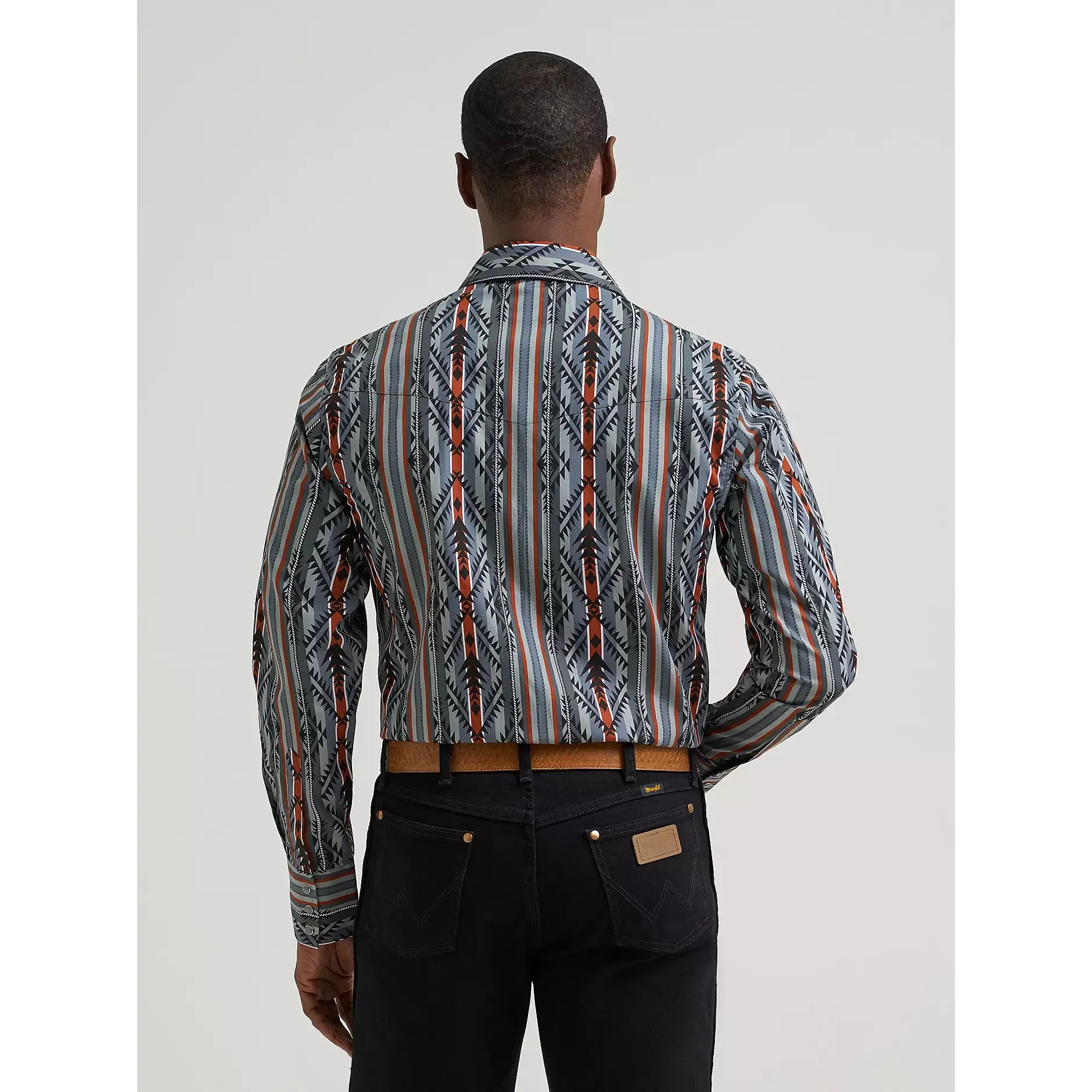 Men's Wrangler Checotah® Long Sleeve Western Snap Printed Shirt-Ridge Blue - CWesternwear