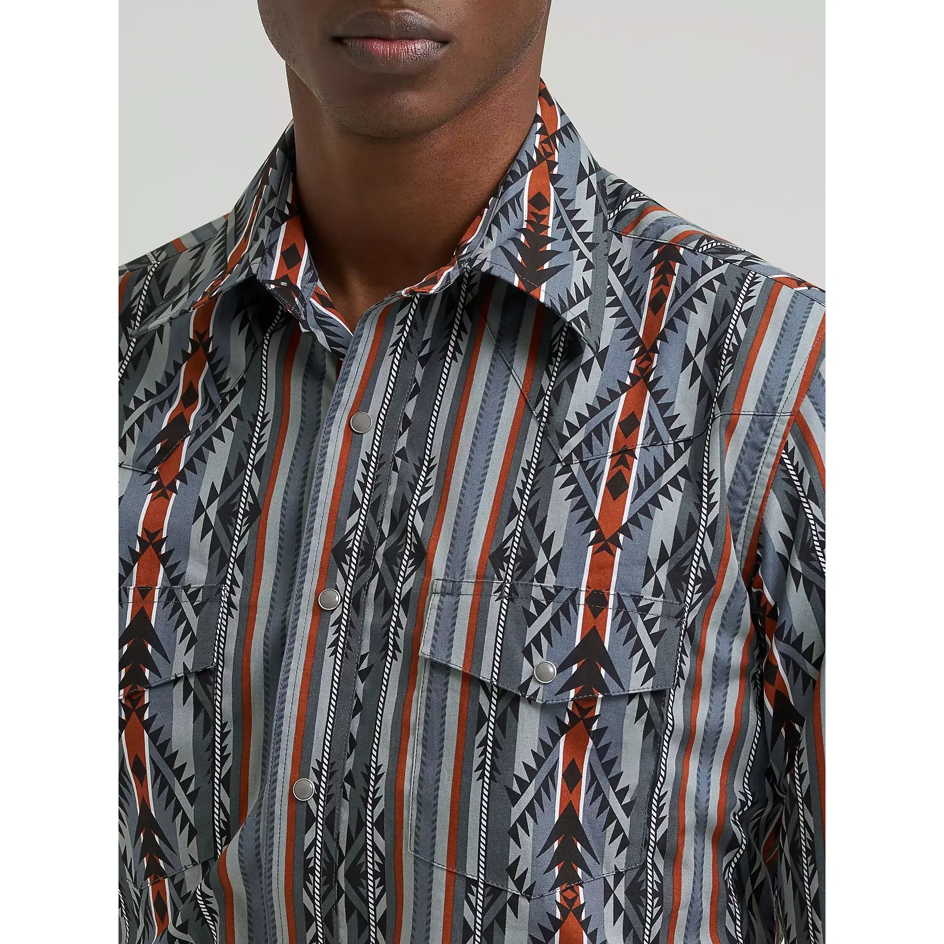 Men's Wrangler Checotah® Long Sleeve Western Snap Printed Shirt-Ridge Blue - CWesternwear