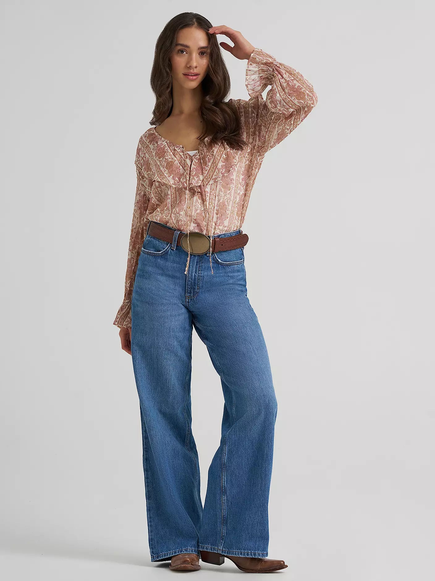 Women's Wrangler Puff Sleeve Ruffled Blouse-Cream