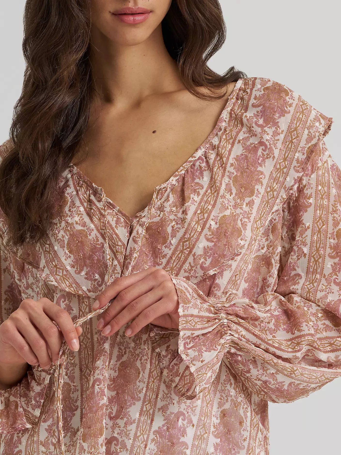 Women's Wrangler Puff Sleeve Ruffled Blouse-Cream