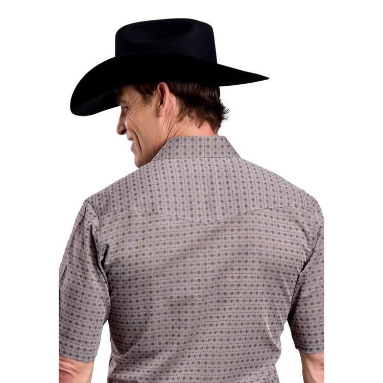 Men's Roper Short Sleeve Snap Double Diamonds Shirt-Grey - CWesternwear