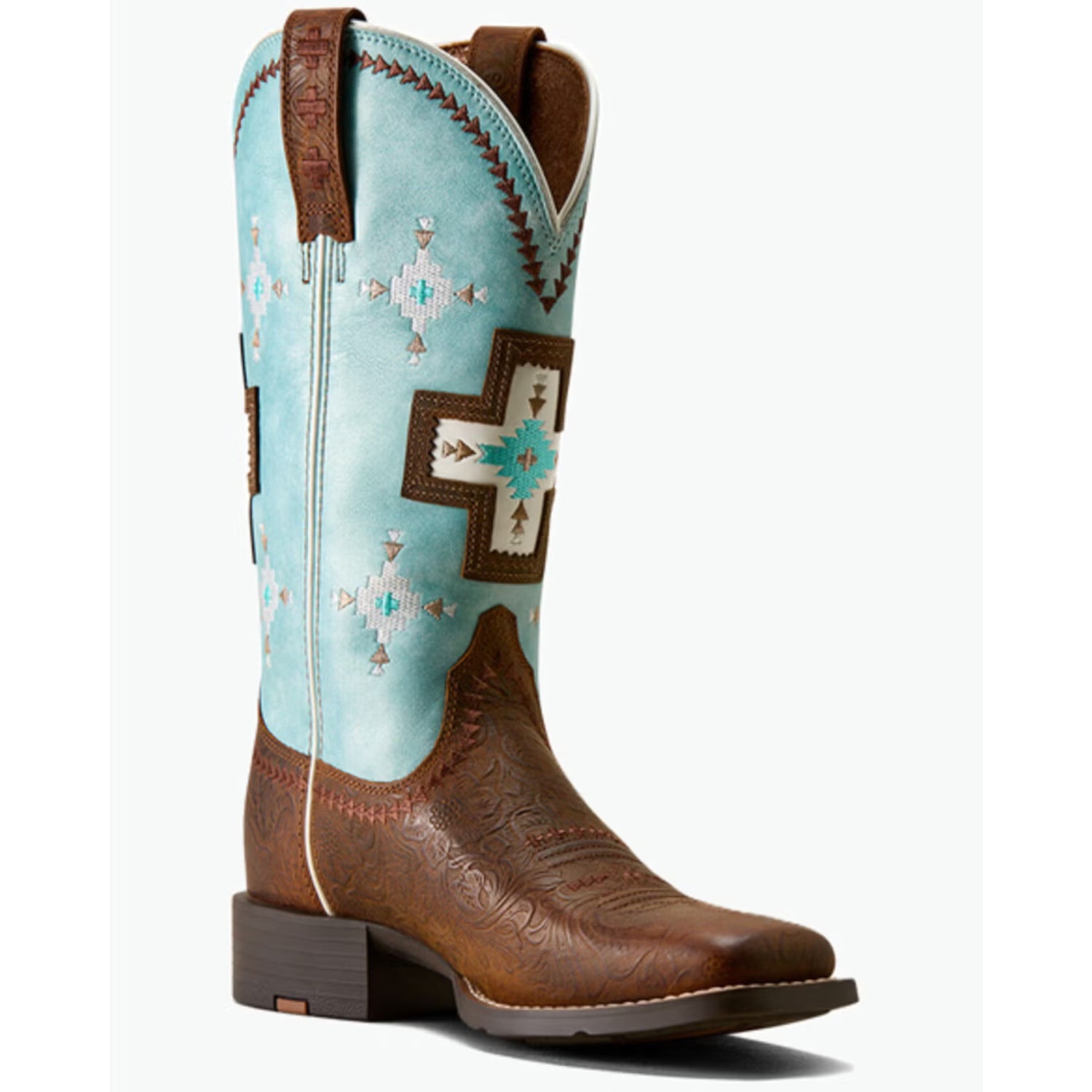 Ariat Women's Round Up Cantina Square Toe Western Boot-Chesnut Southwest Embossed/Painted Watercolor