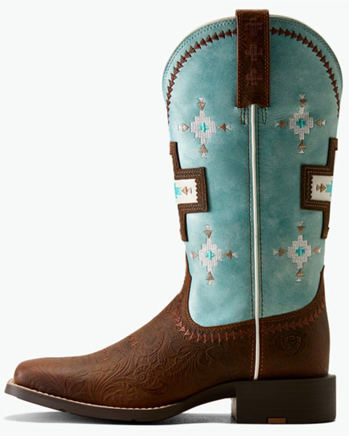 Ariat Women's Round Up Cantina Square Toe Western Boot-Chesnut Southwest Embossed/Painted Watercolor