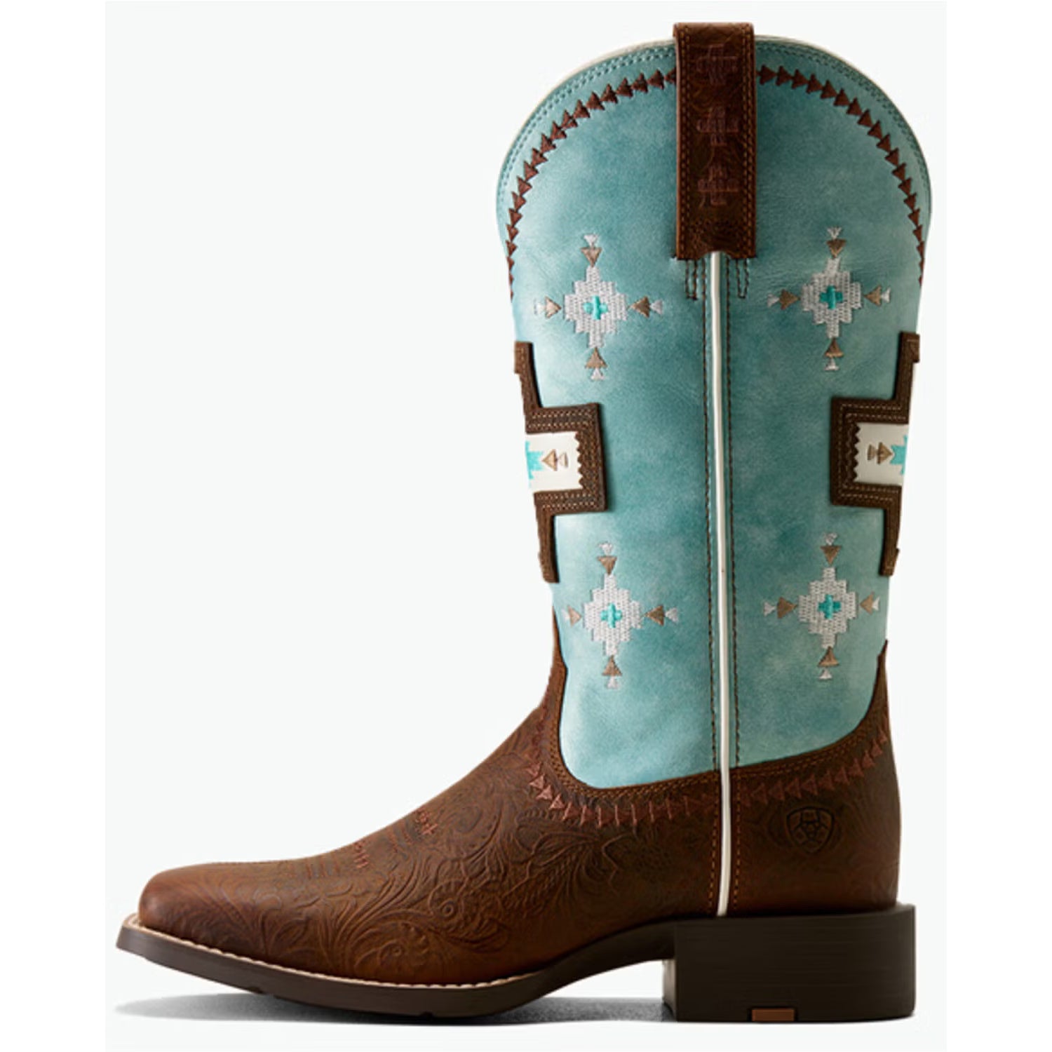 Ariat Women's Round Up Cantina Square Toe Western Boot-Chesnut Southwest Embossed/Painted Watercolor