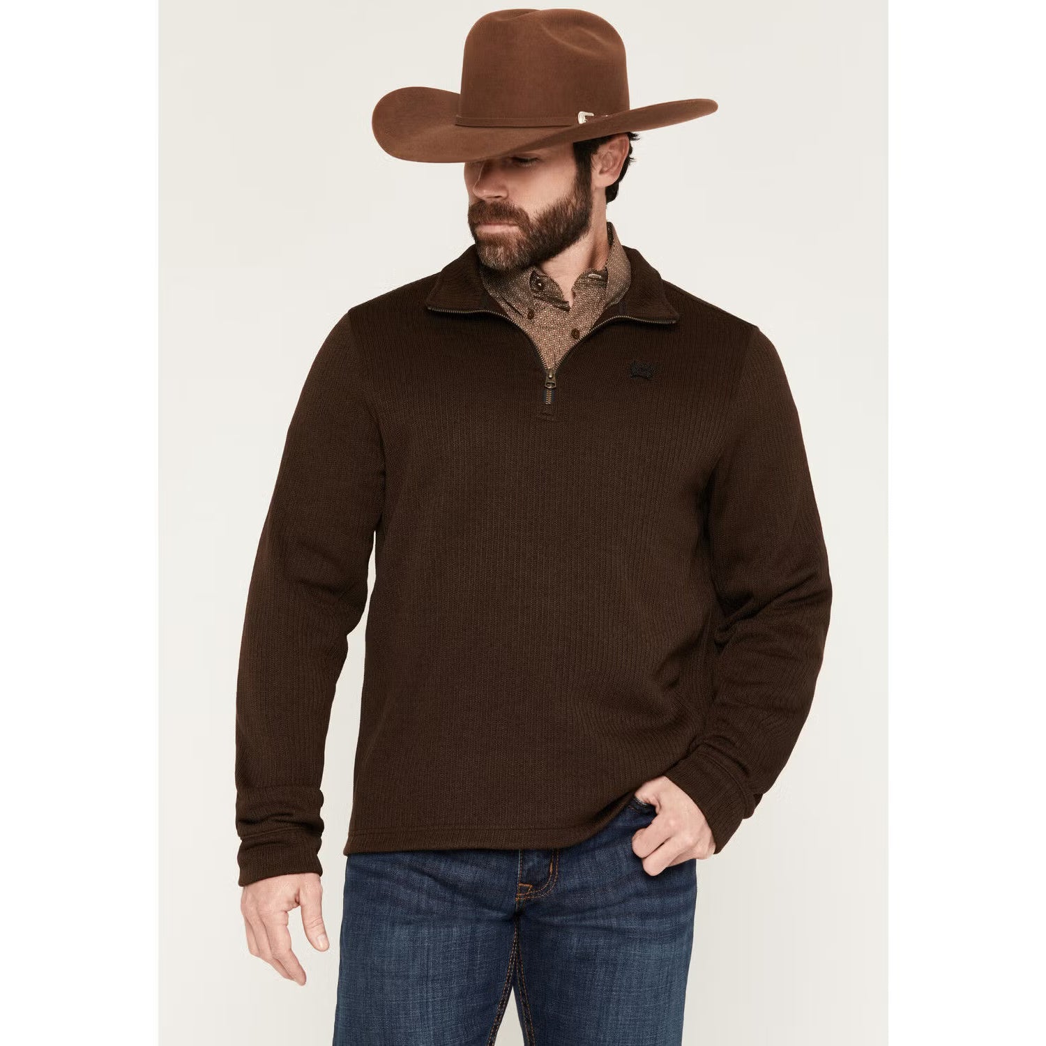 Cinch Men's 1/4 Zip Pullover Sweater-Brown